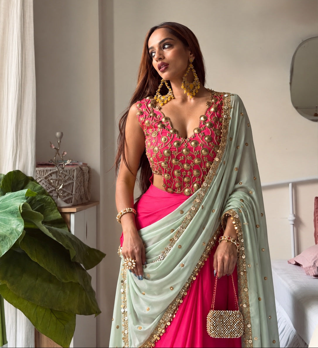 "Fuchsia & Mint Affair" Sculpted Gown