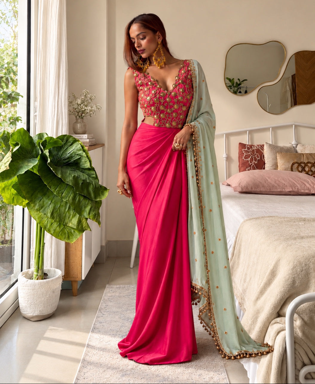 "Fuchsia & Mint Affair" Sculpted Gown