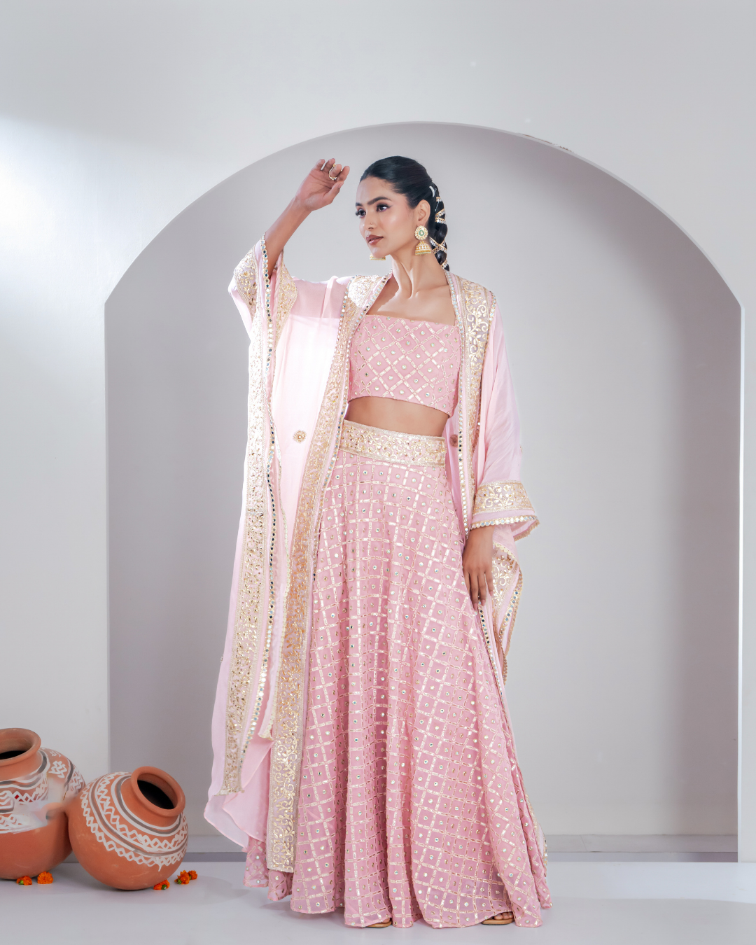 "Gul" Lehenga Set with a Cape