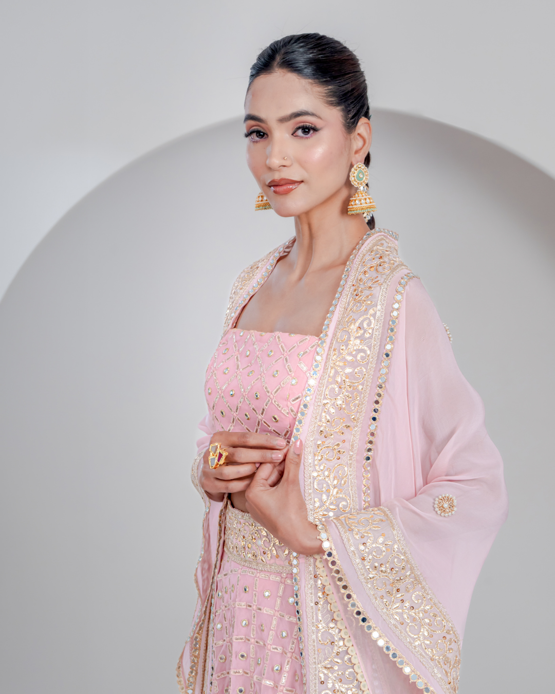 "Gul" Lehenga Set with a Cape