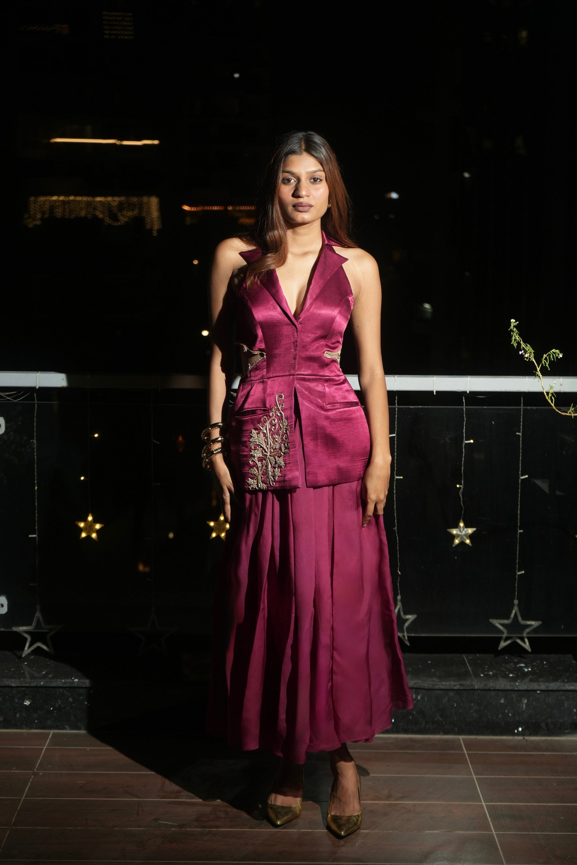 "Brass n Bordeaux" Blazer and Skirt Set