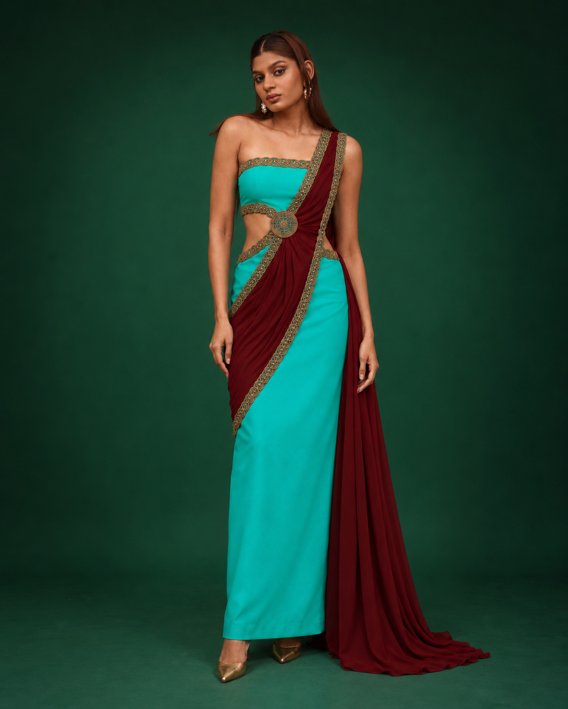 “Queen of the Nile” Sculpted Dress with Dupatta