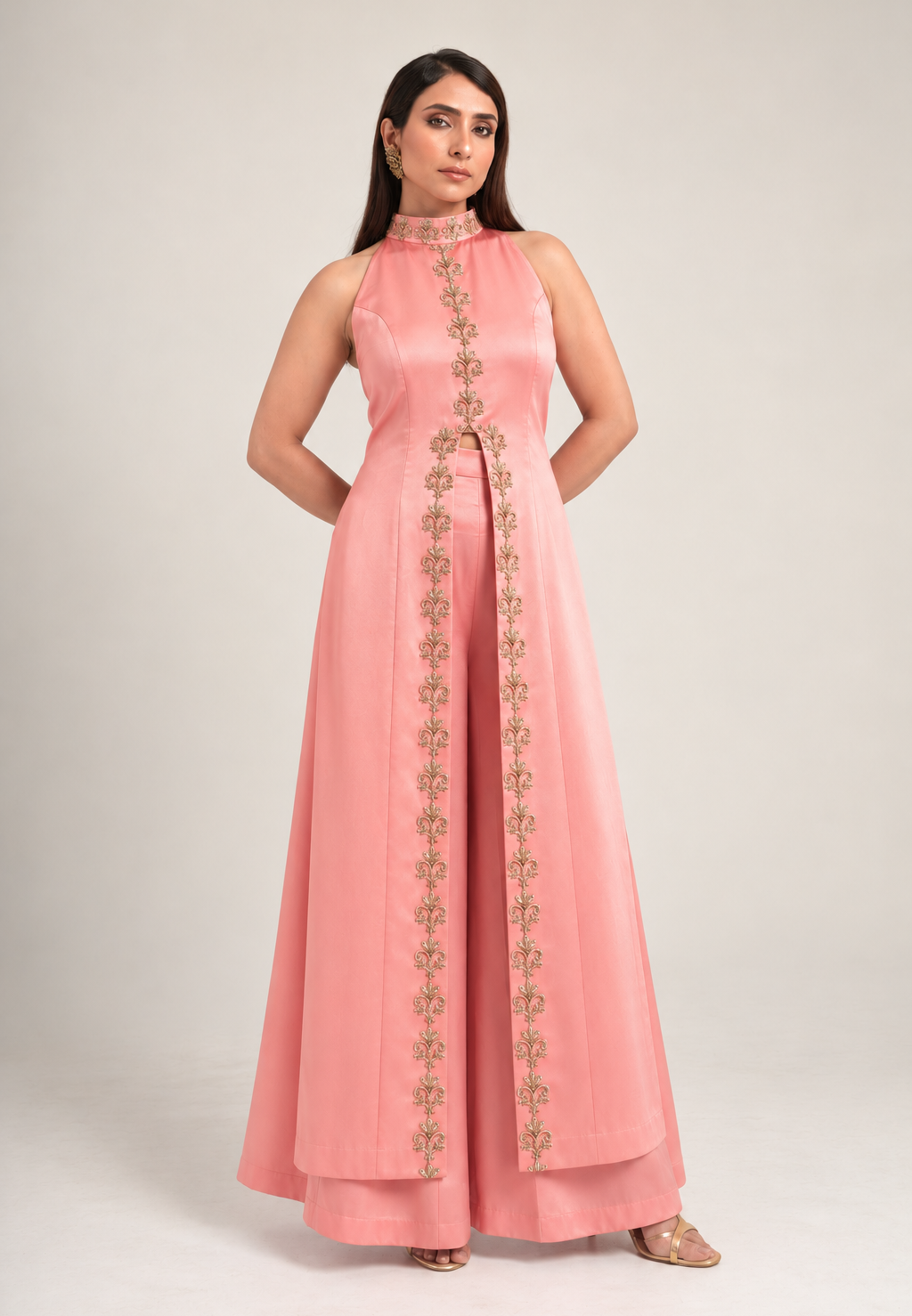 "Midnight at Rose Bar" Overlay Gown with wide-leg trousers