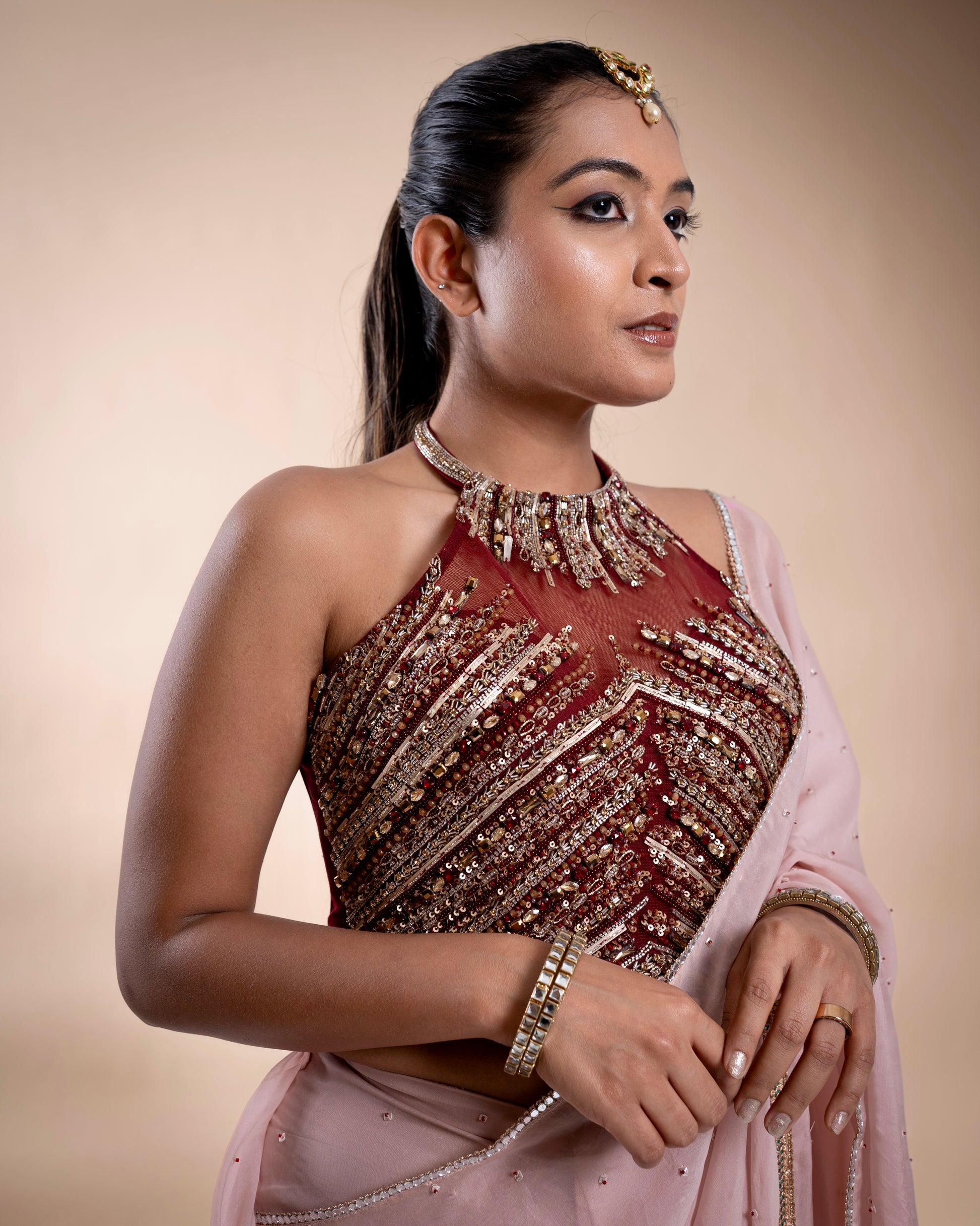 “Bejeweled Belle” Pre-Draped Saree & Corset Blouse