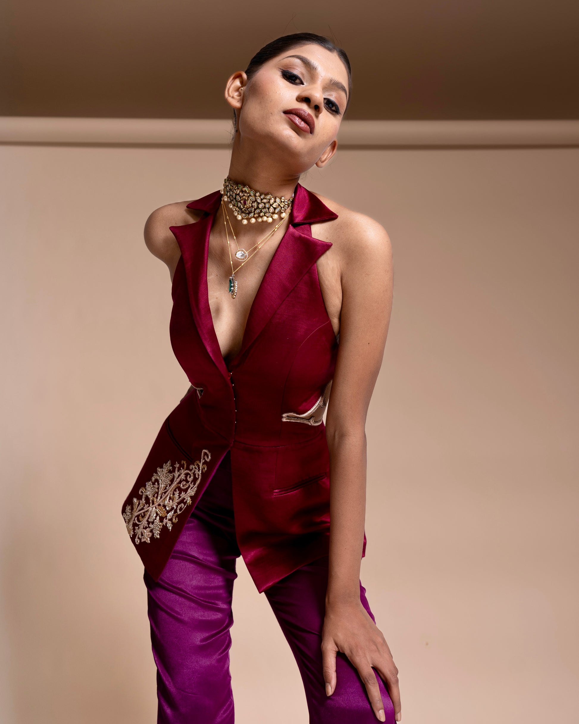 “Brass & Bordeaux” Power Blazer Set