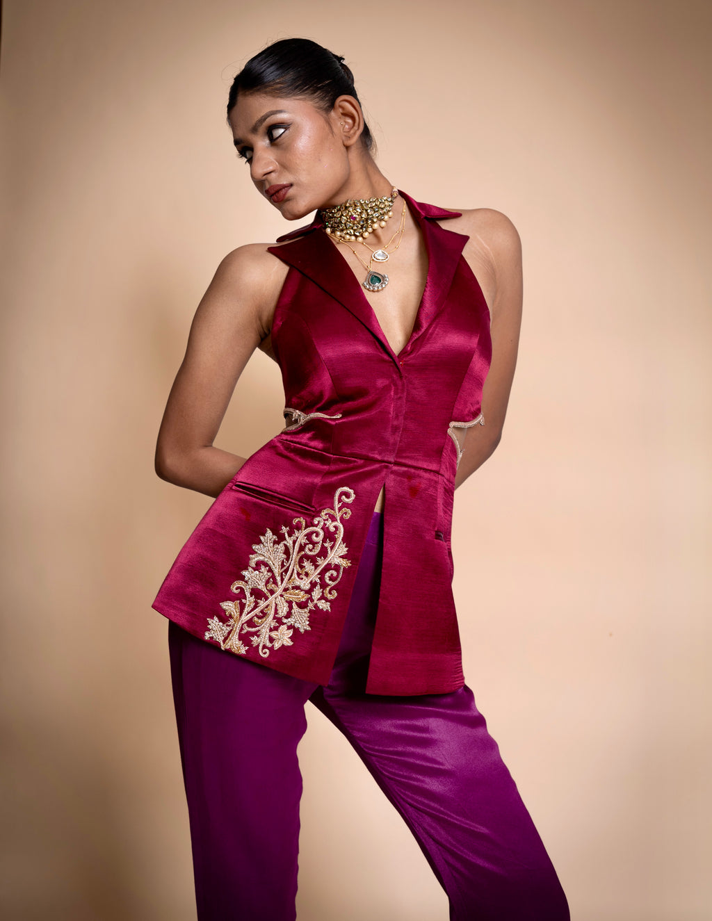“Brass & Bordeaux” Power Blazer Set