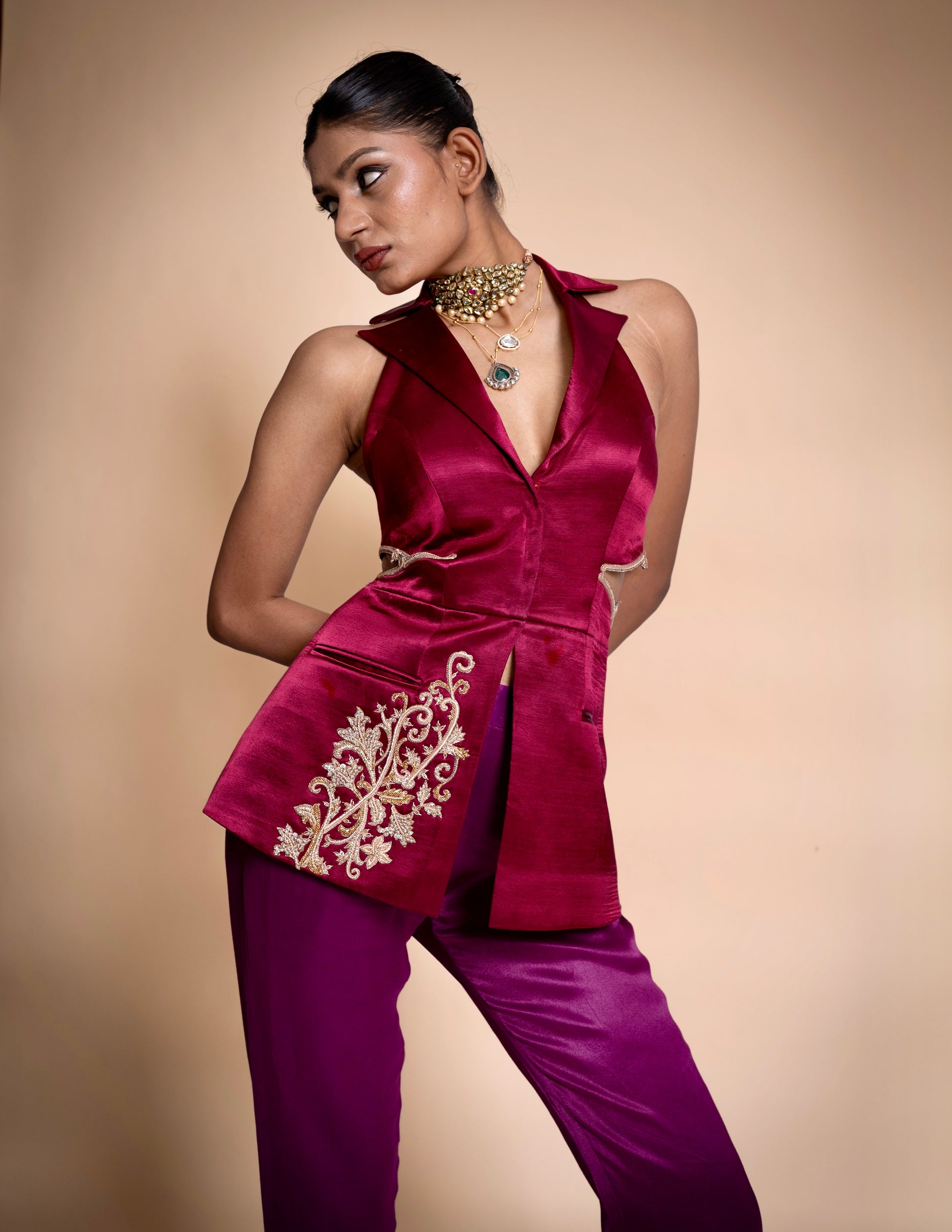 “Brass & Bordeaux” Power Blazer Set