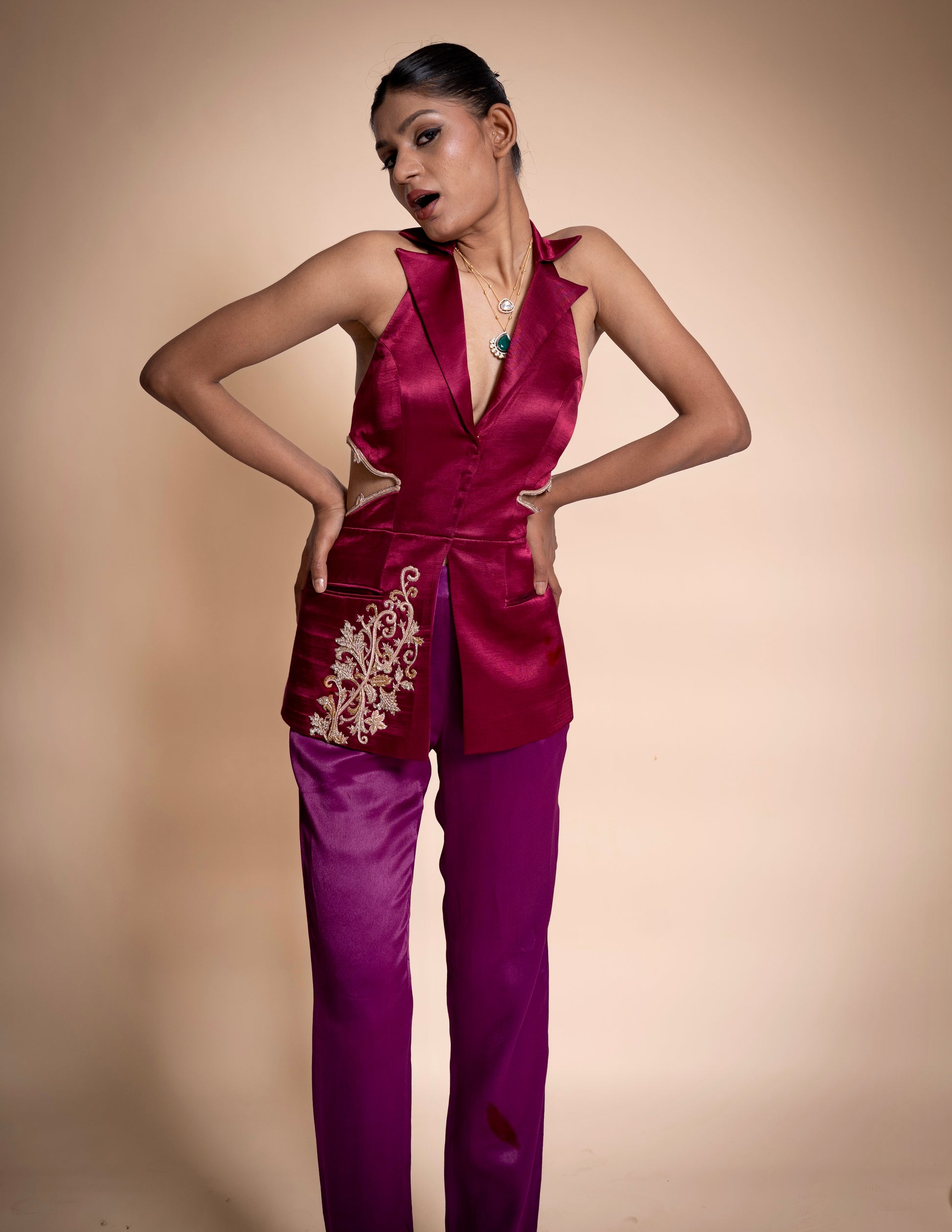 “Brass & Bordeaux” Power Blazer Set