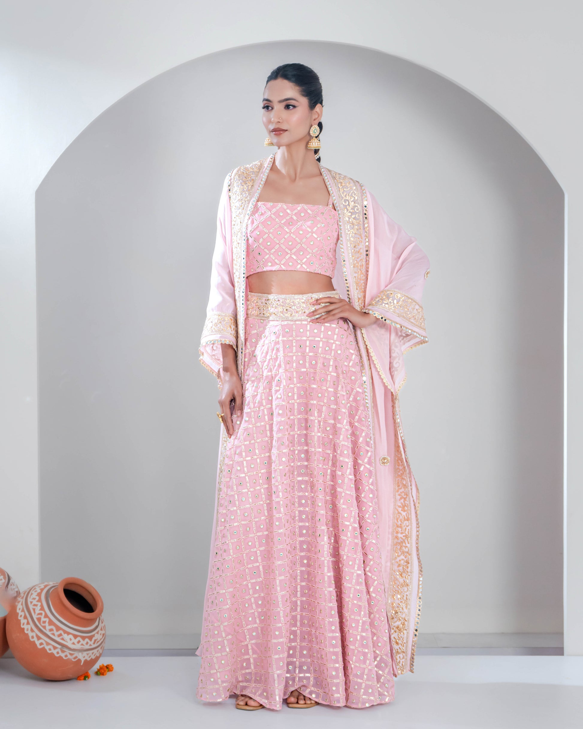 "Gul" Lehenga Set with a Cape