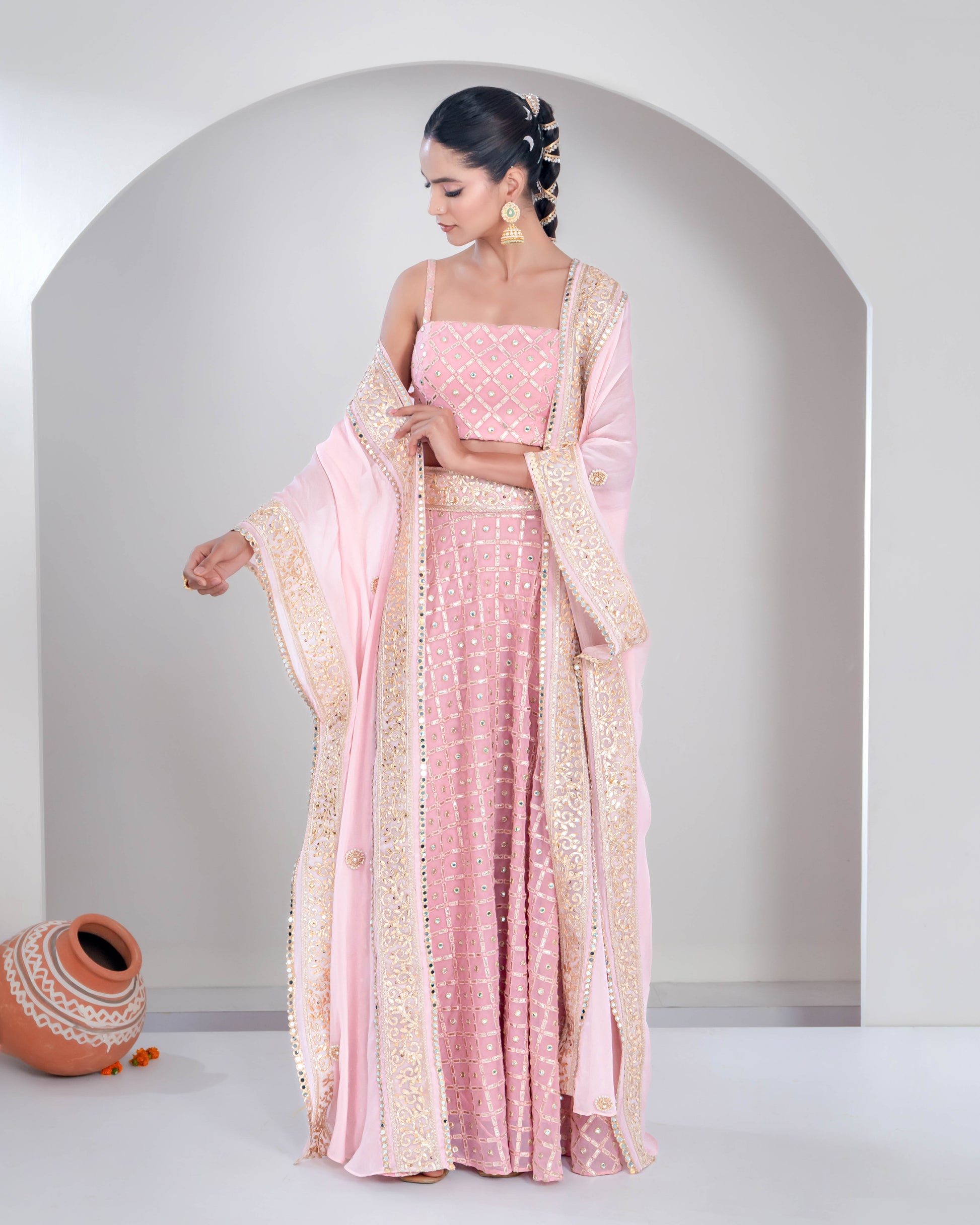 "Gul" Lehenga Set with a Cape