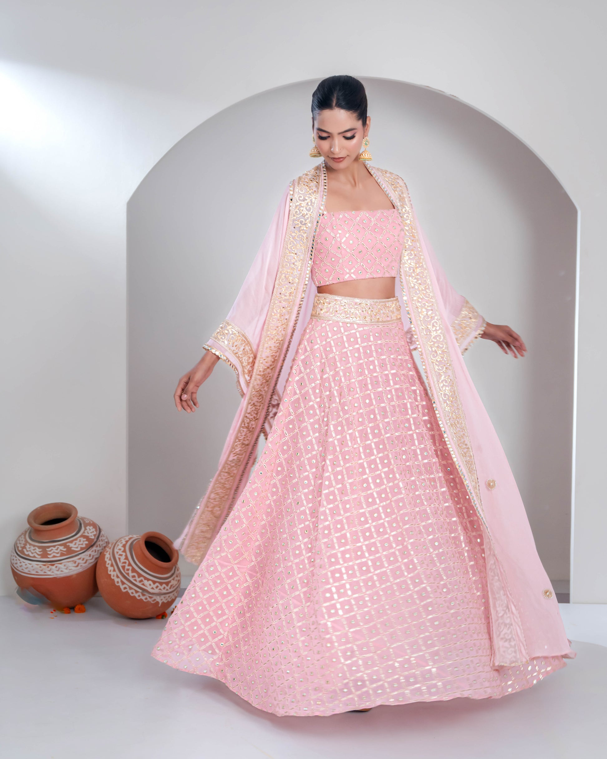 "Gul" Lehenga Set with a Cape