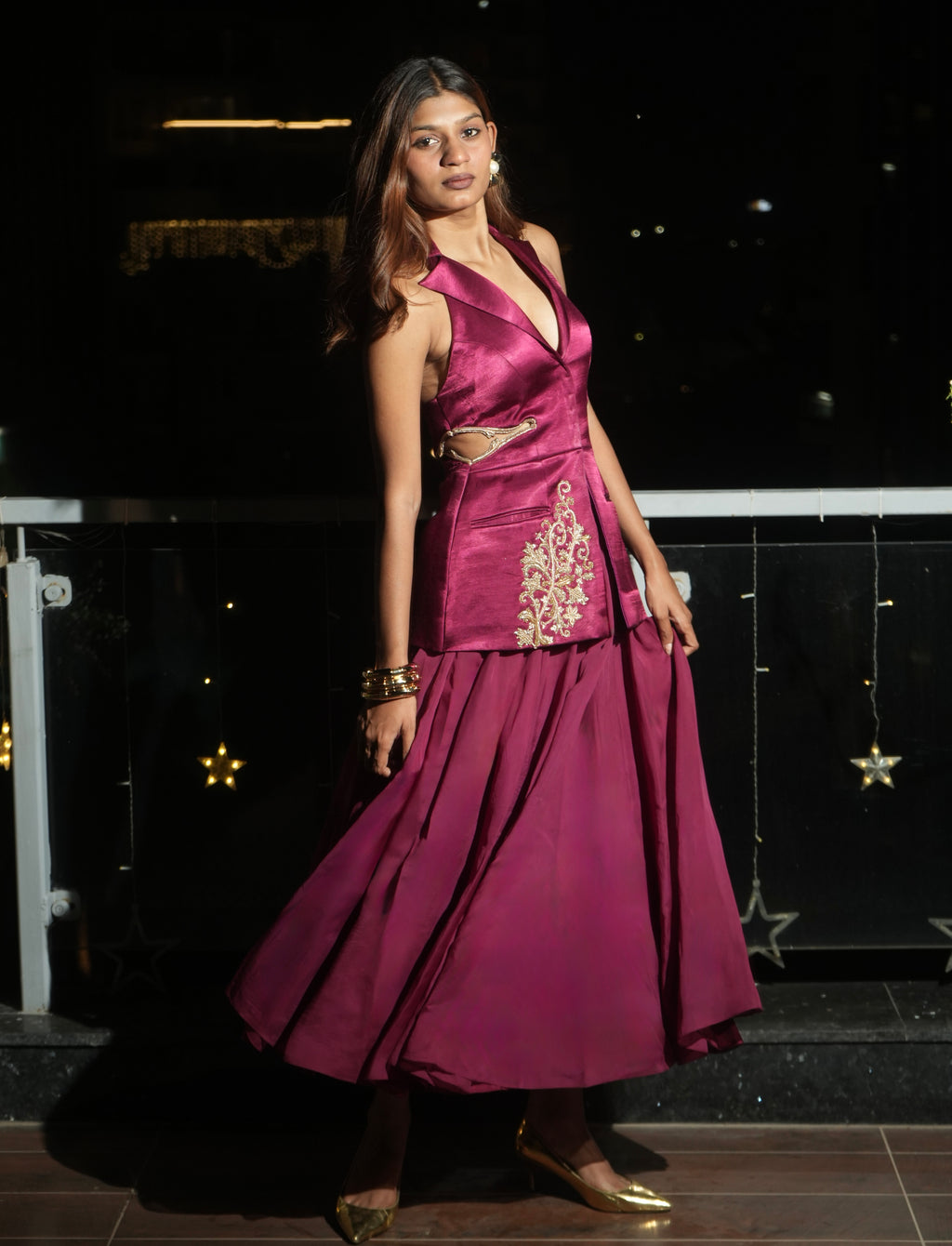 "Brass n Bordeaux" Blazer and Skirt Set