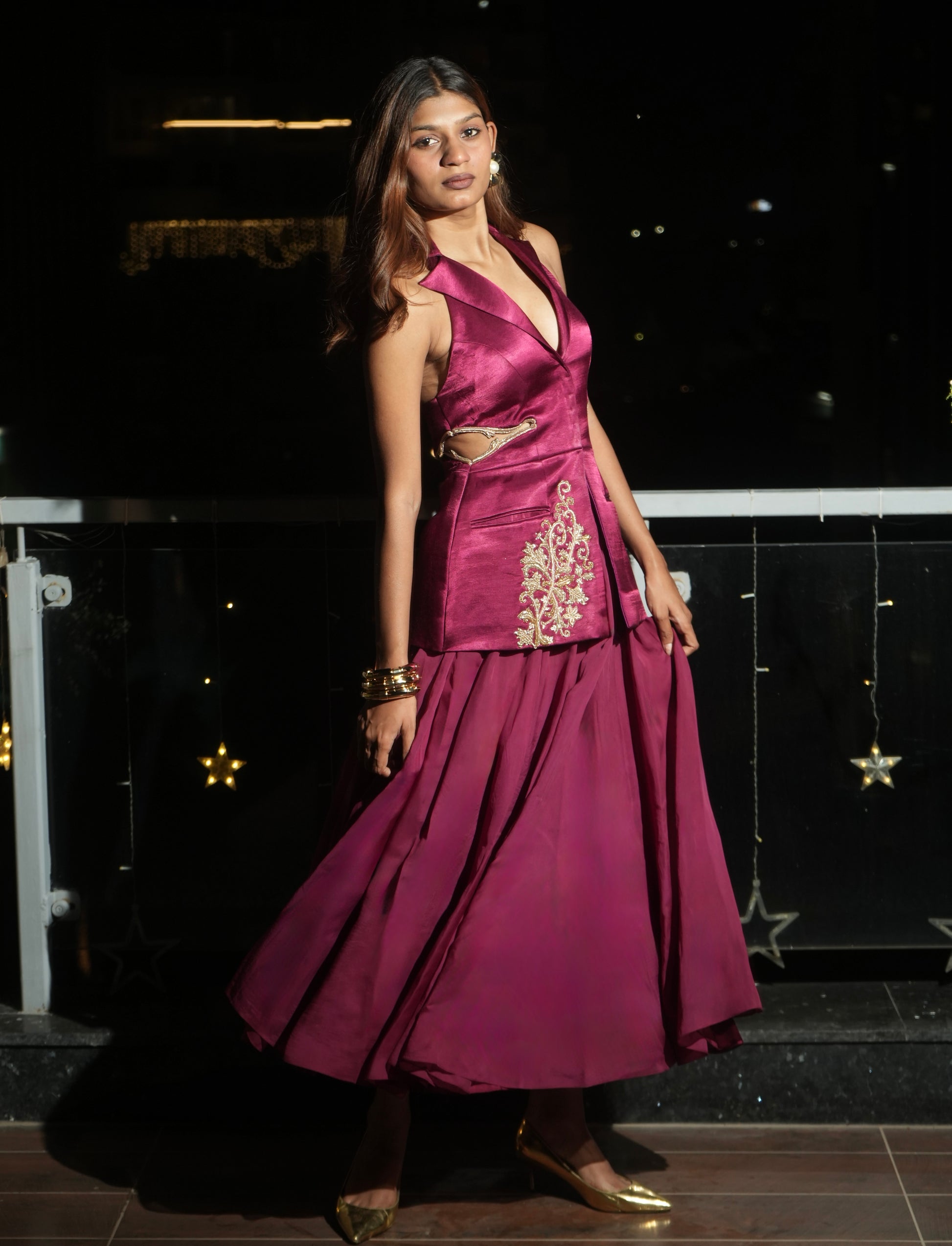 "Brass n Bordeaux" Blazer and Skirt Set