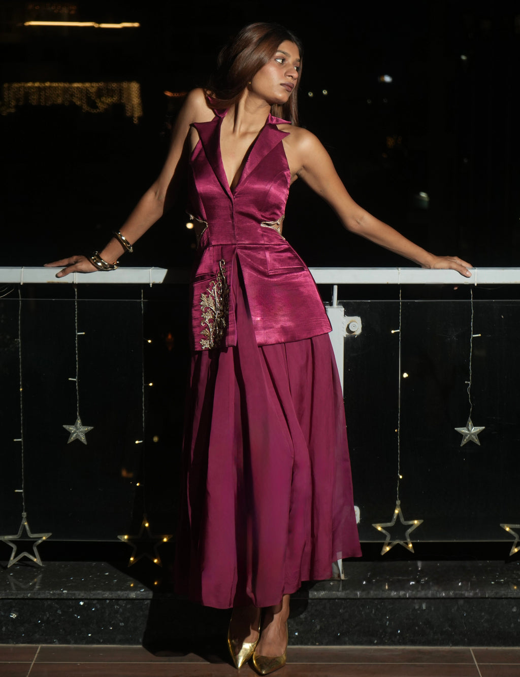 "Brass n Bordeaux" Blazer and Skirt Set