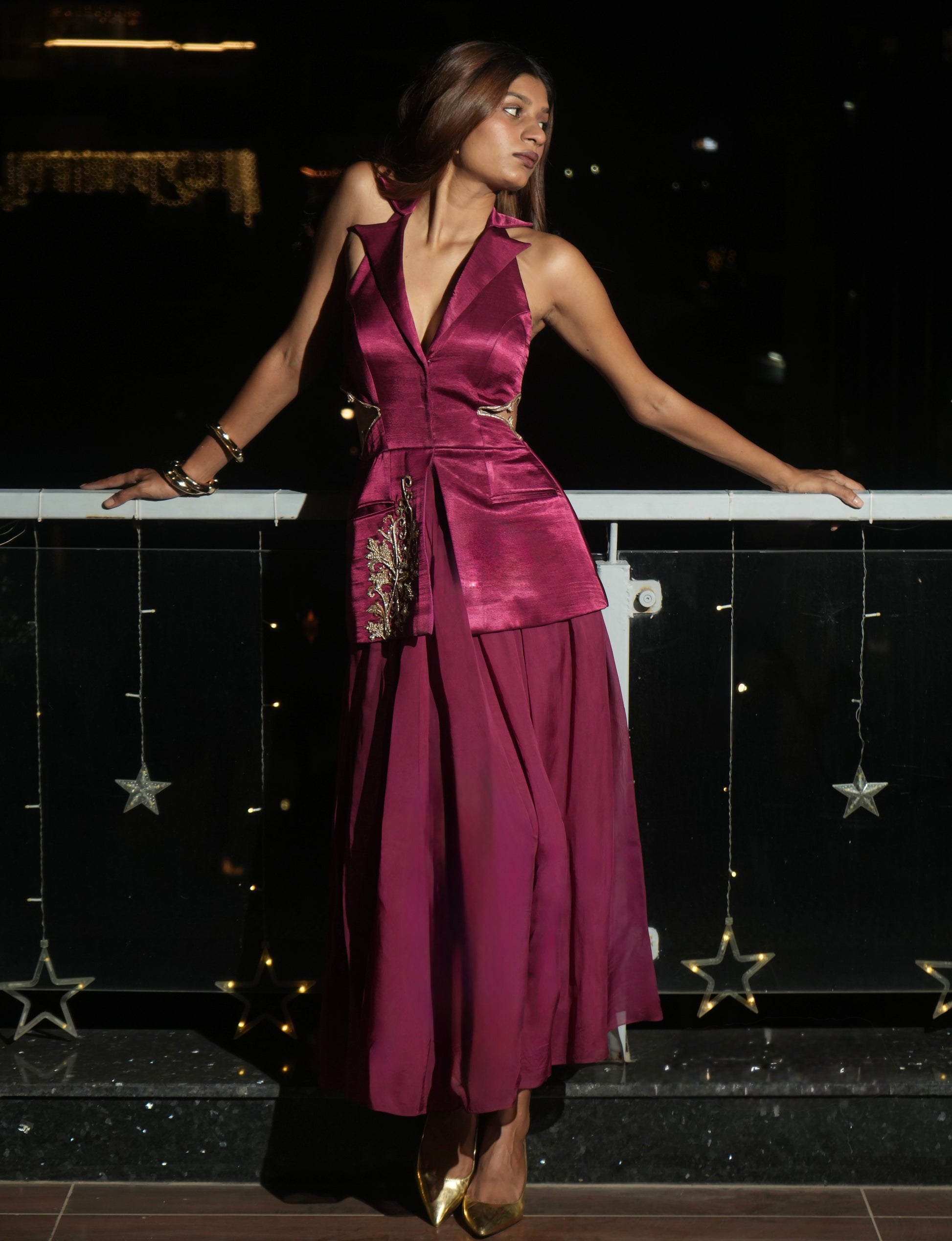 "Brass n Bordeaux" Blazer and Skirt Set