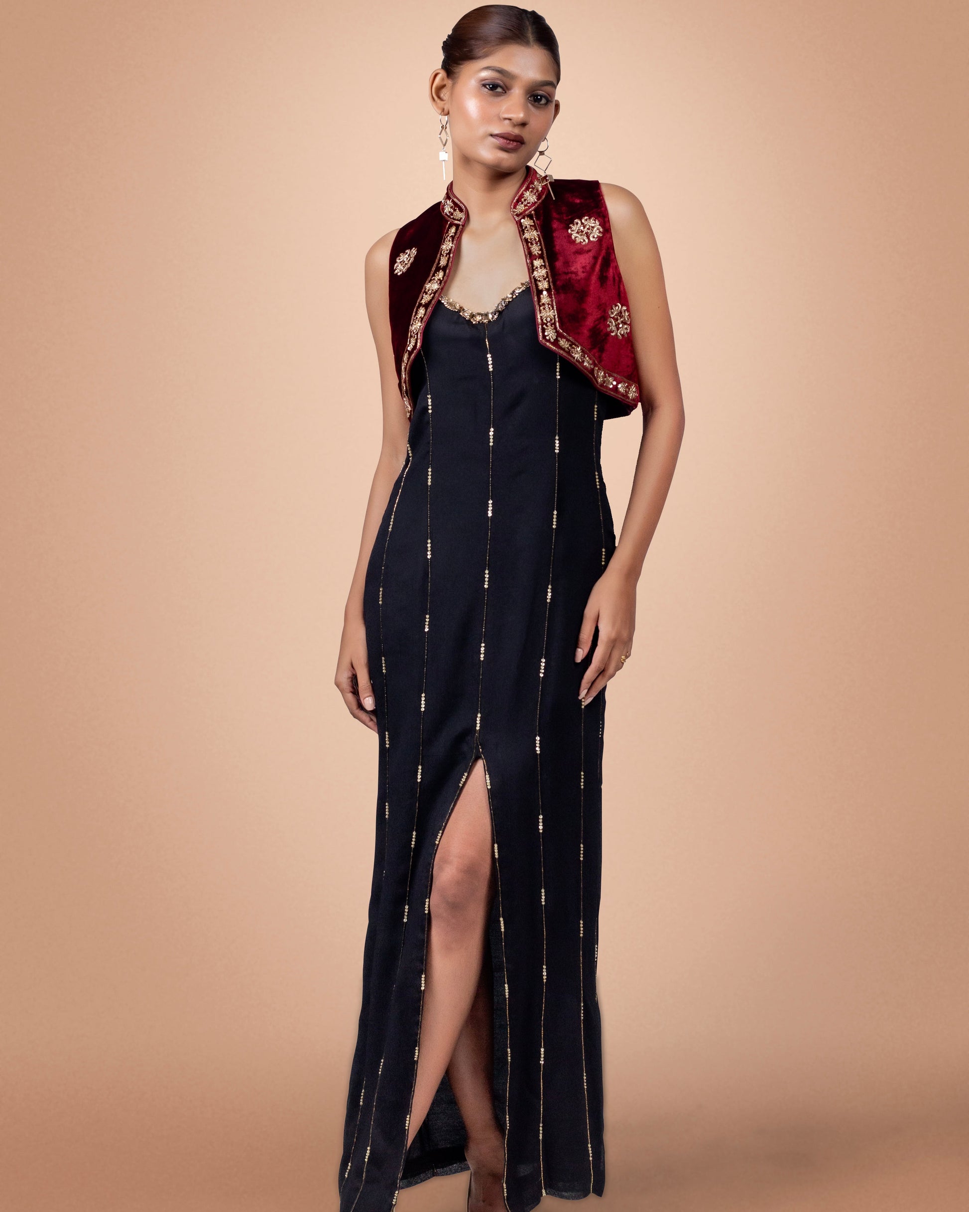“Haute Bohemian” Bodycon Maxi Dress with Bolero Jacket