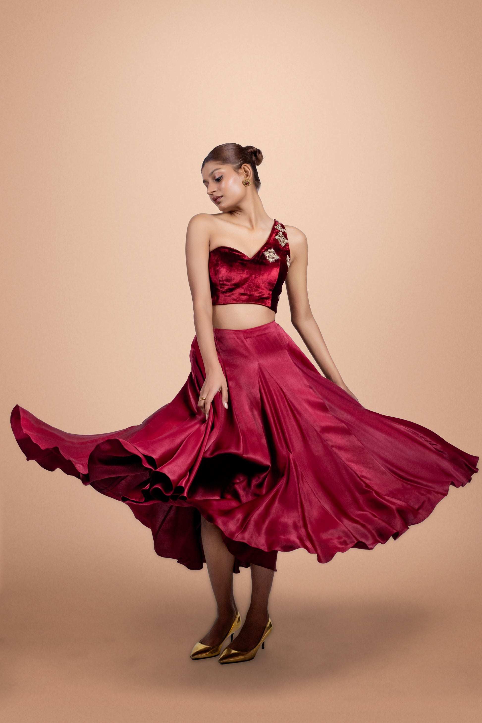 “OxBlood” Skirt & Blouse Set