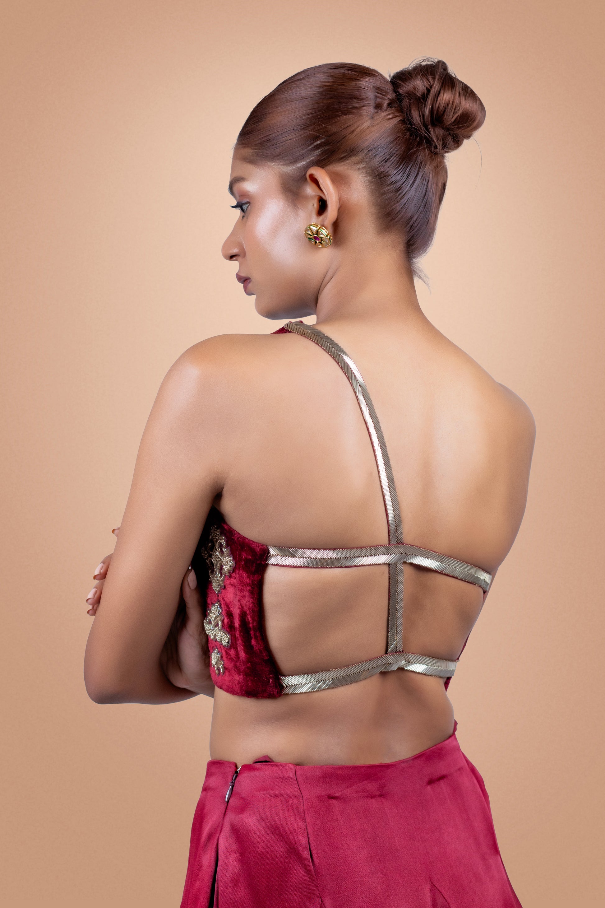 "OxBlood" Velvet Pre-Draped Saree & Blouse