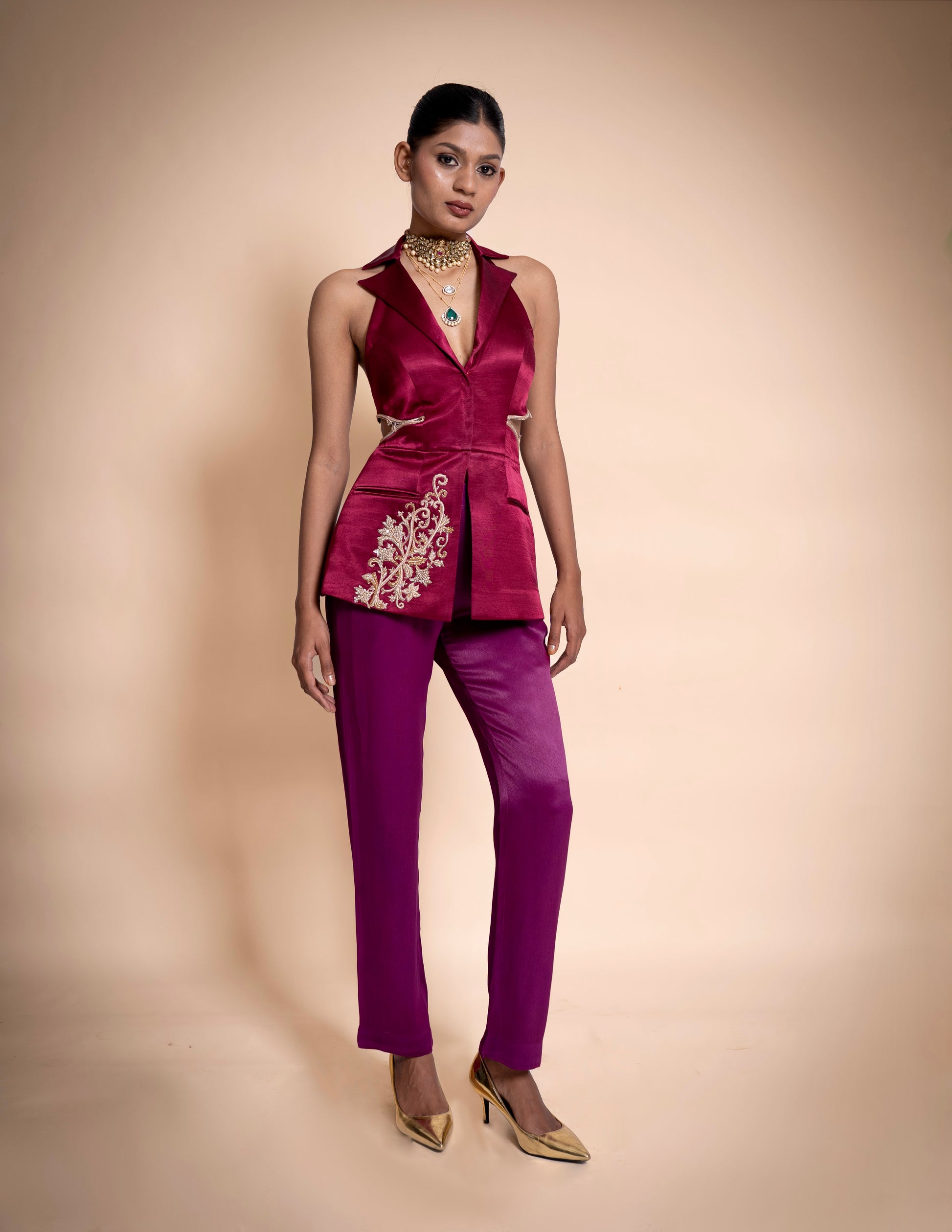 “Brass & Bordeaux” Power Blazer Set