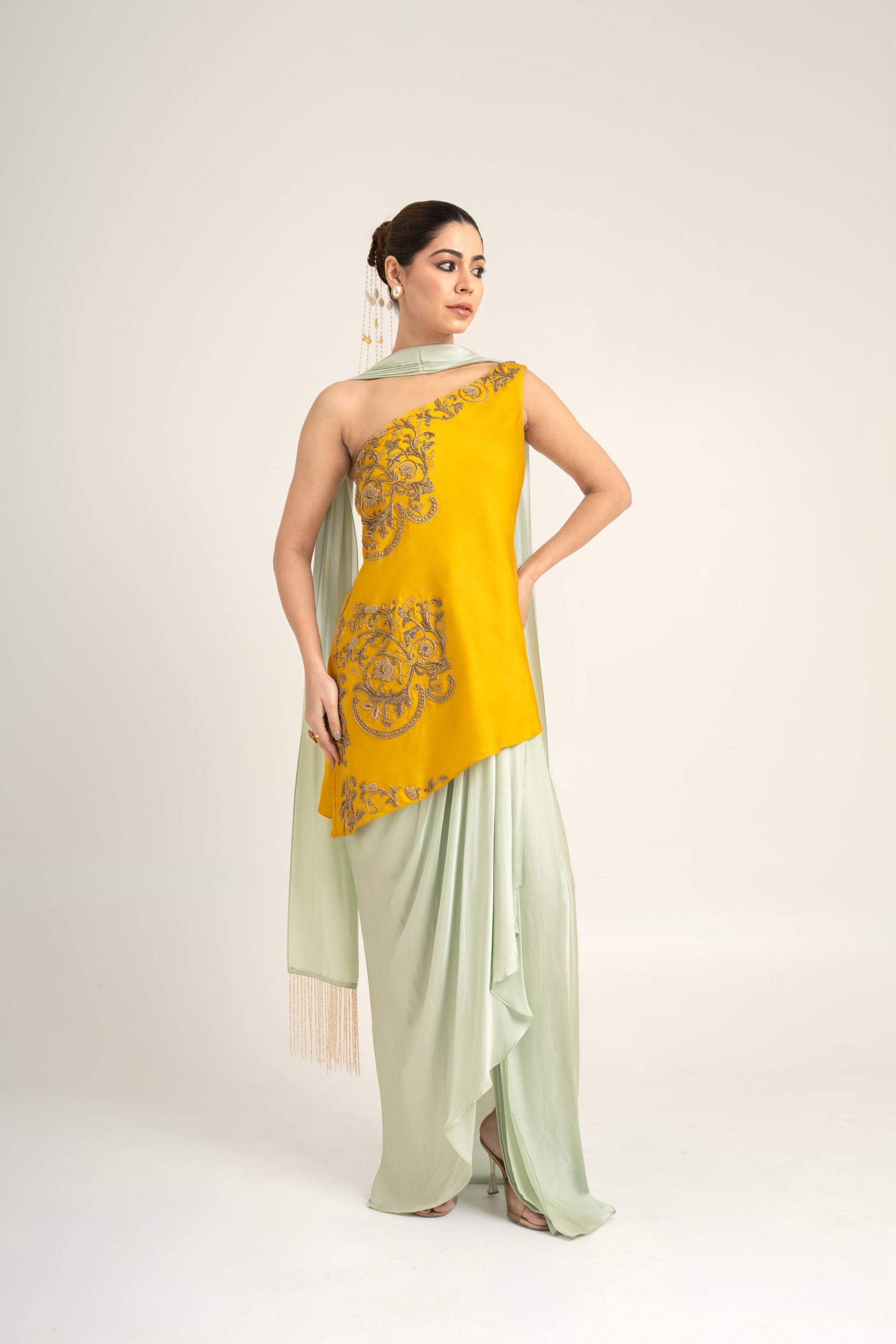 "Bleed Yellow" Kurta & Draped Skirt