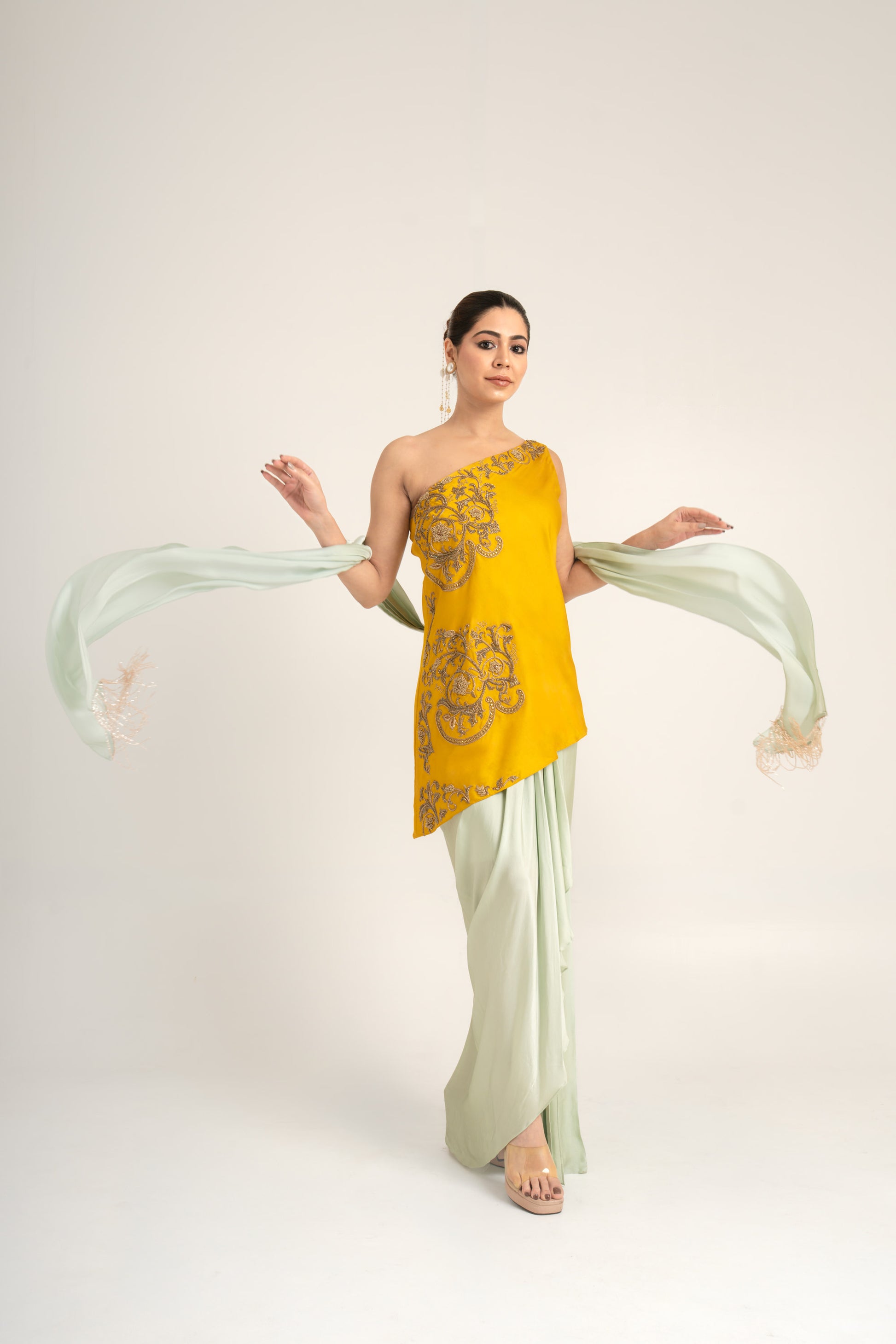 "Bleed Yellow" Kurta & Draped Skirt