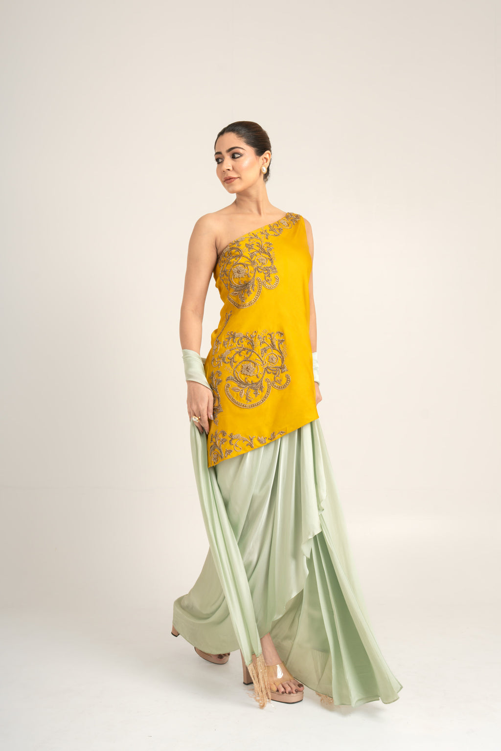 "Bleed Yellow" Kurta & Draped Skirt