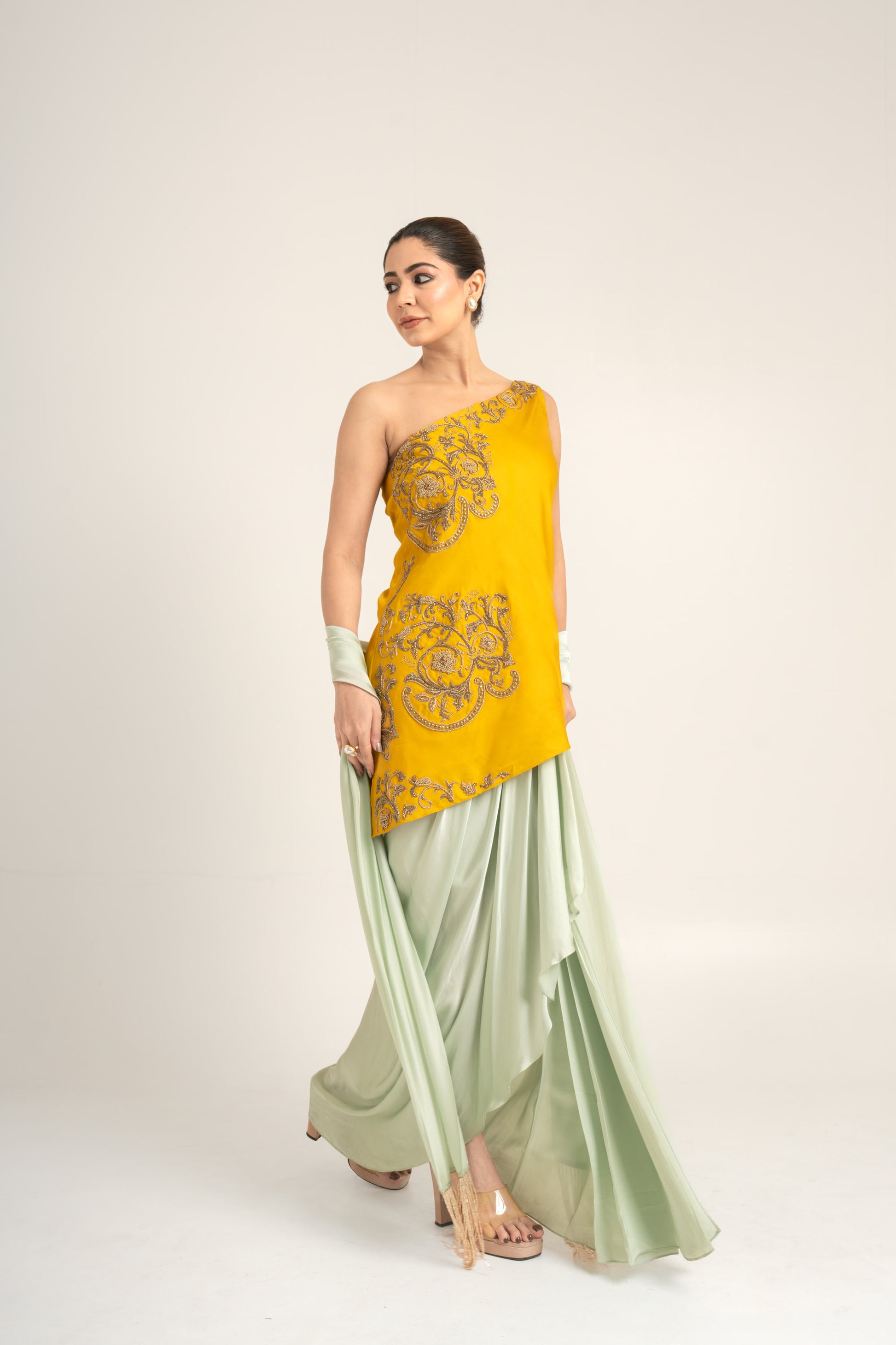 "Bleed Yellow" Kurta & Draped Skirt