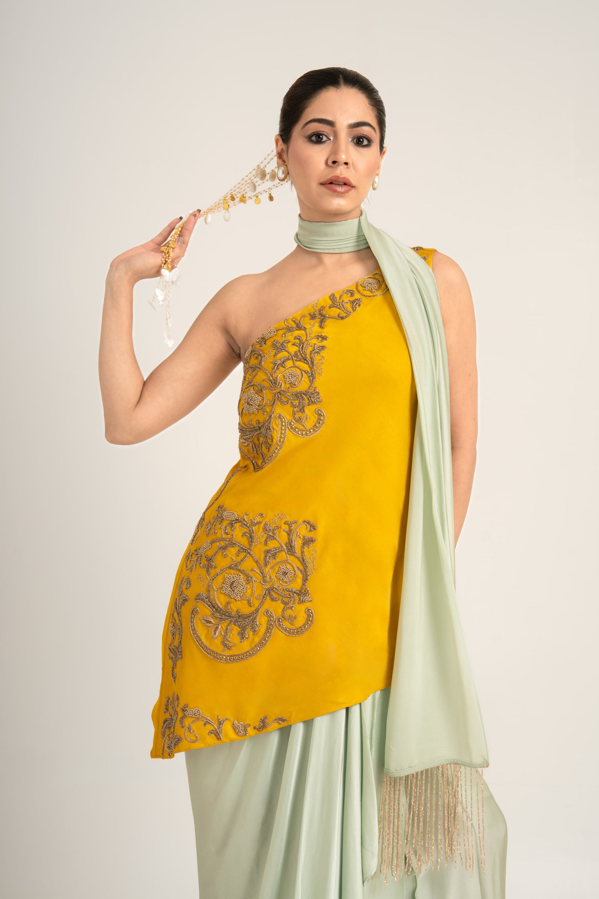 "Bleed Yellow" Kurta & Draped Skirt