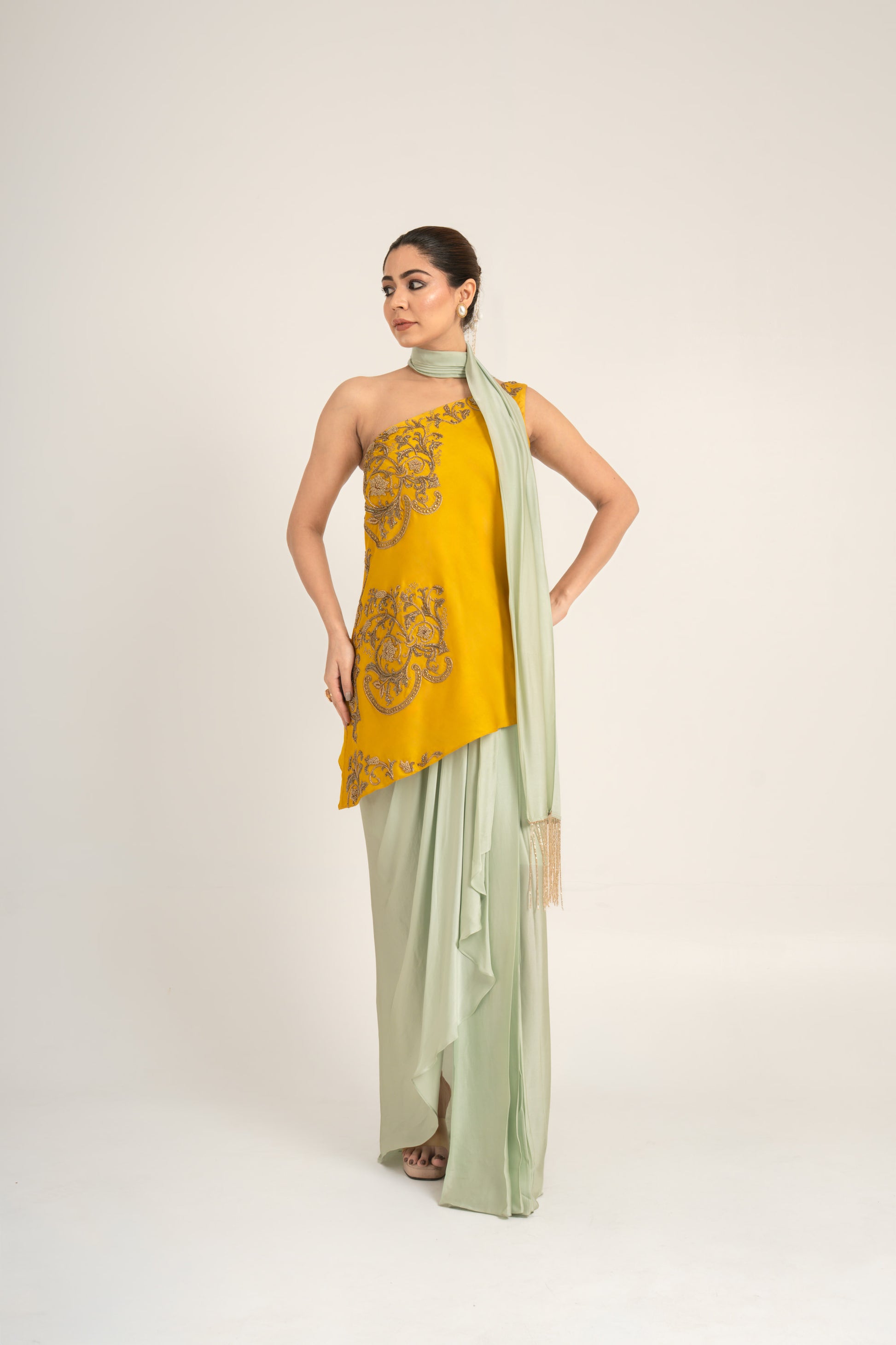 "Bleed Yellow" Kurta & Draped Skirt