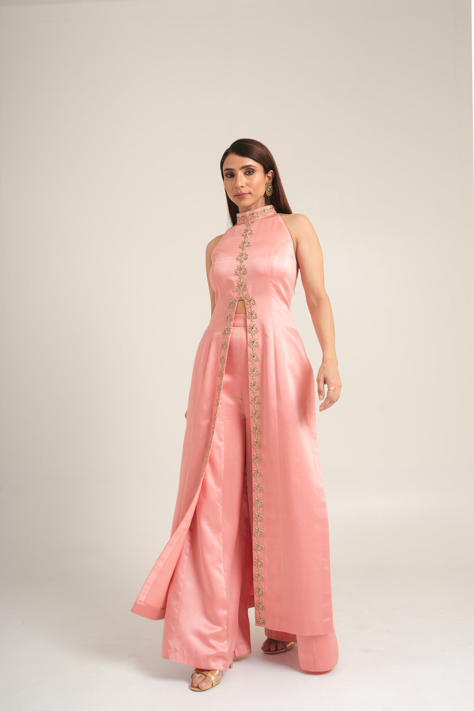 "Midnight at Rose Bar" Overlay Gown with wide-leg trousers