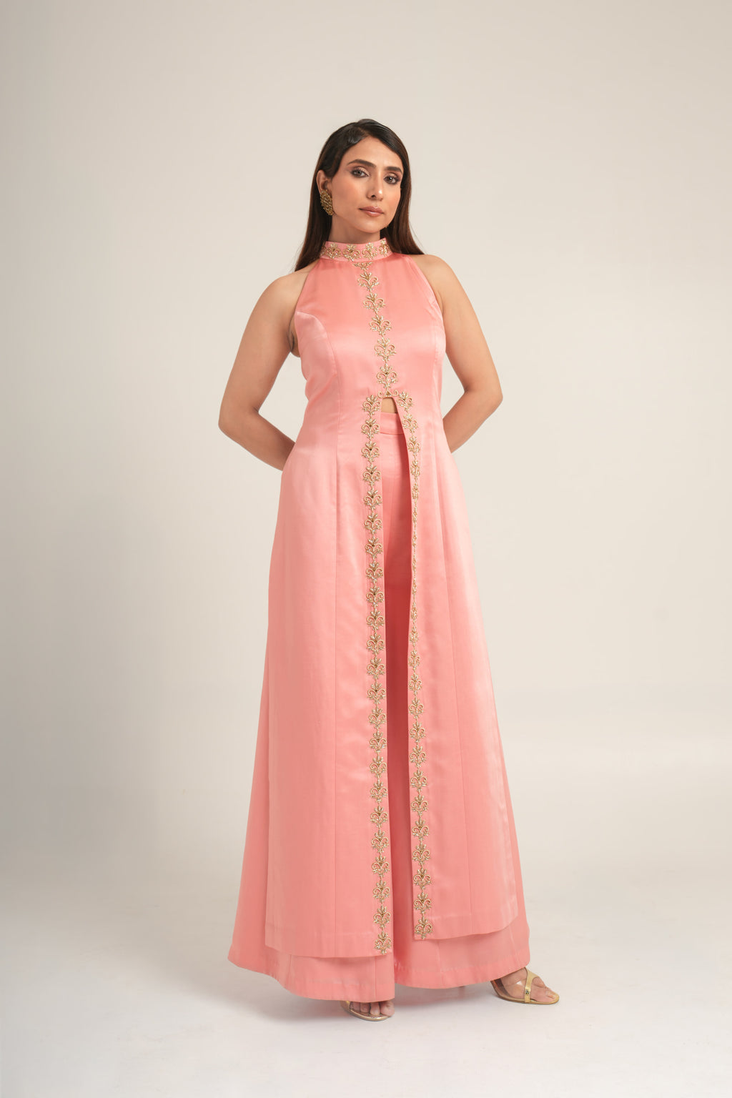 "Midnight at Rose Bar" Overlay Gown with wide-leg trousers