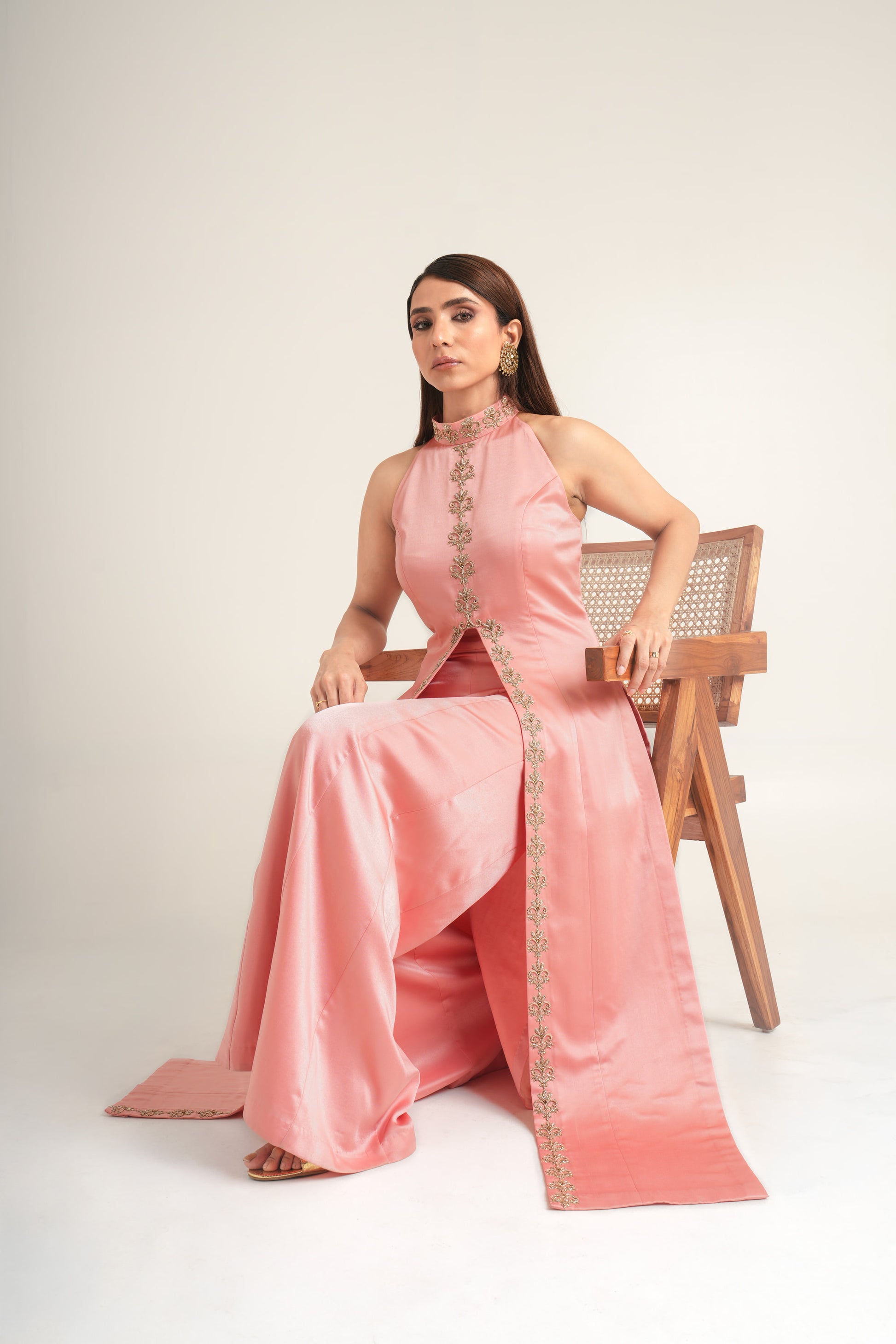 "Midnight at Rose Bar" Overlay Gown with wide-leg trousers