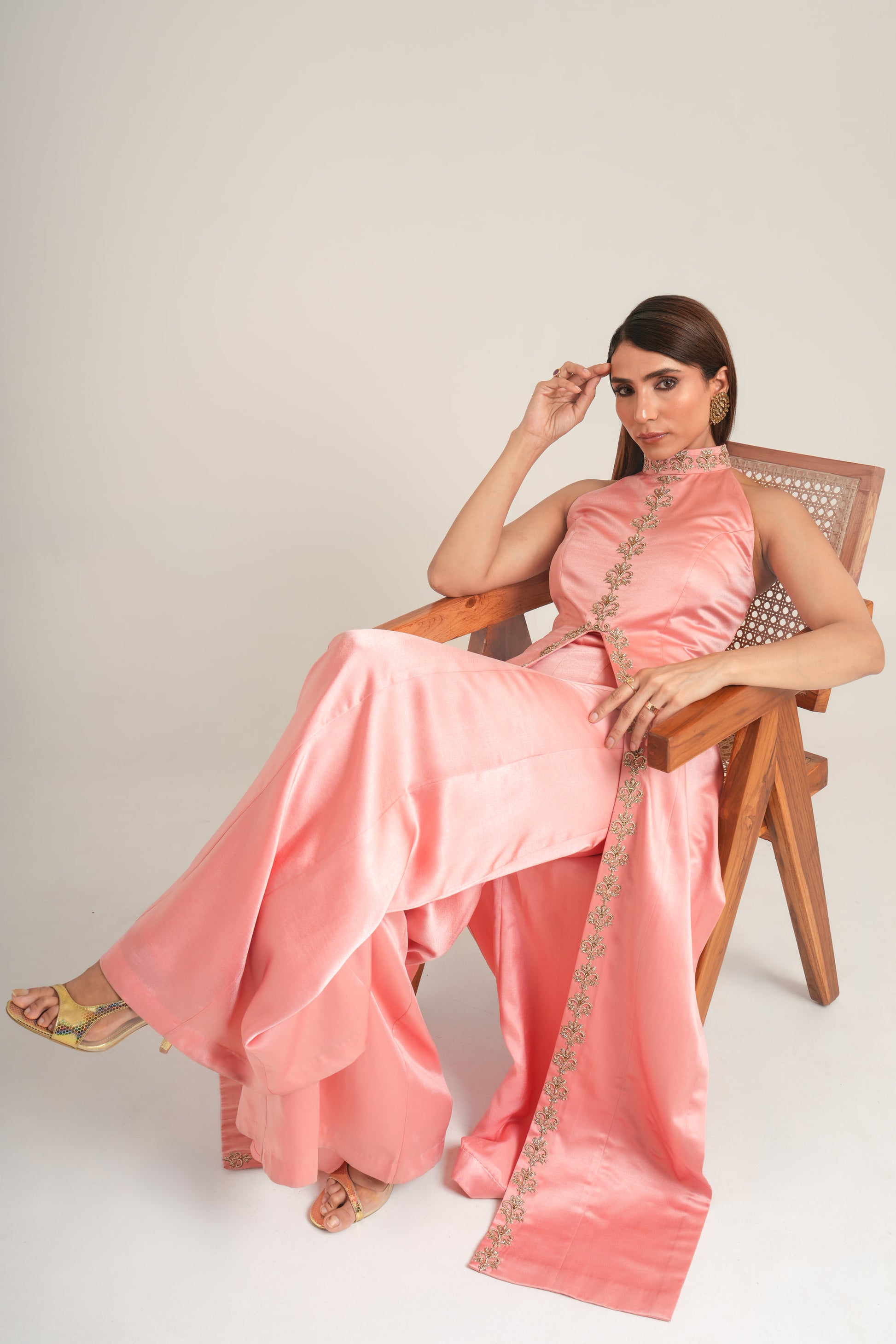 "Midnight at Rose Bar" Overlay Gown with wide-leg trousers