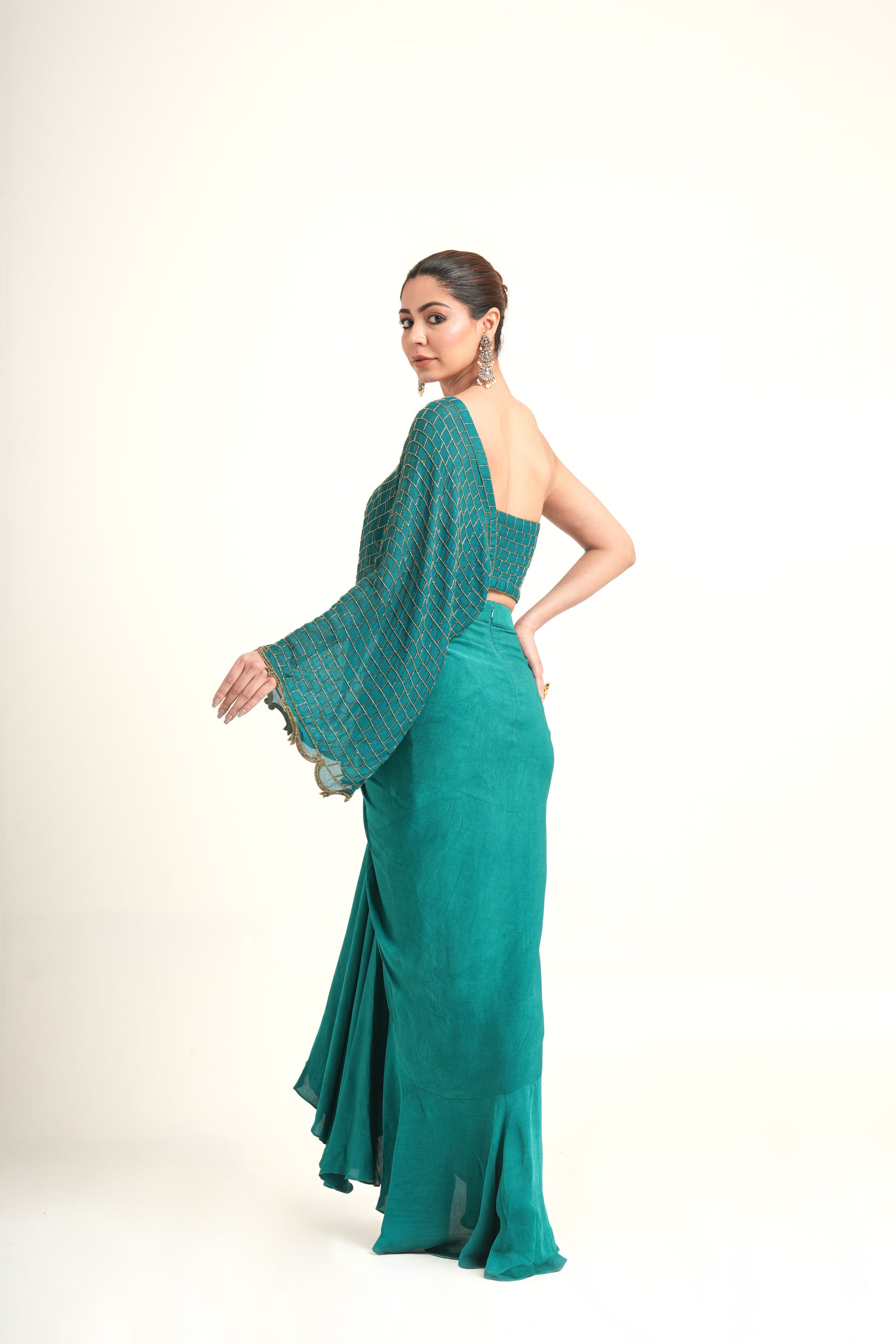 "Teal Symphony" Drape Skirt & Blouse