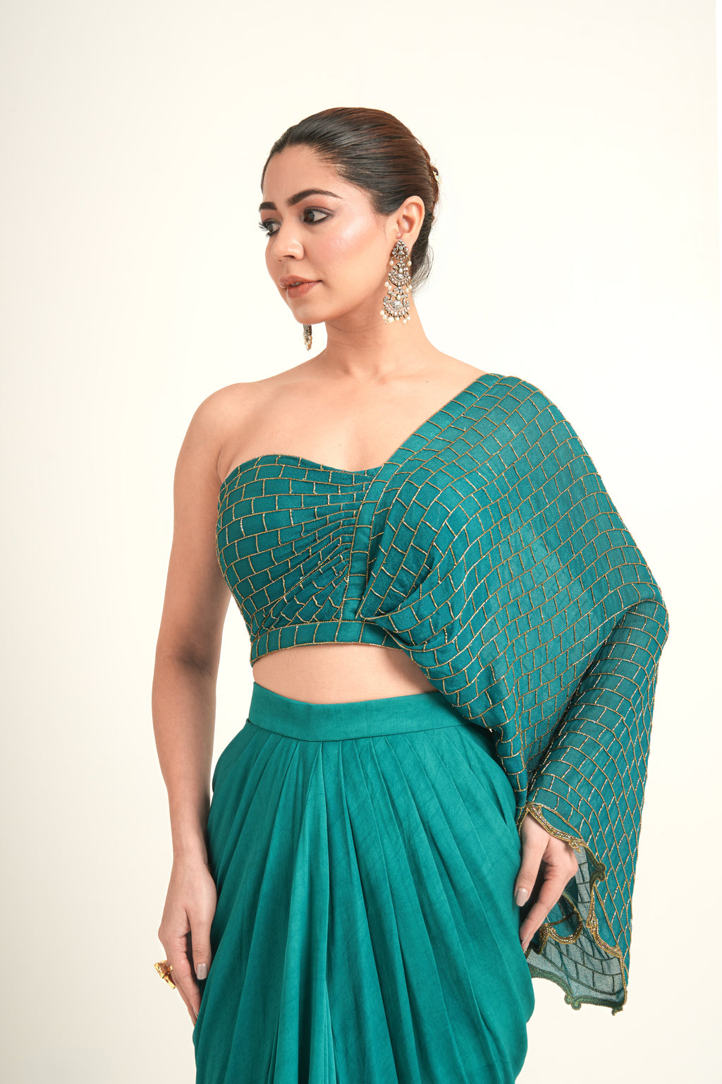 "Teal Symphony" Drape Skirt & Blouse