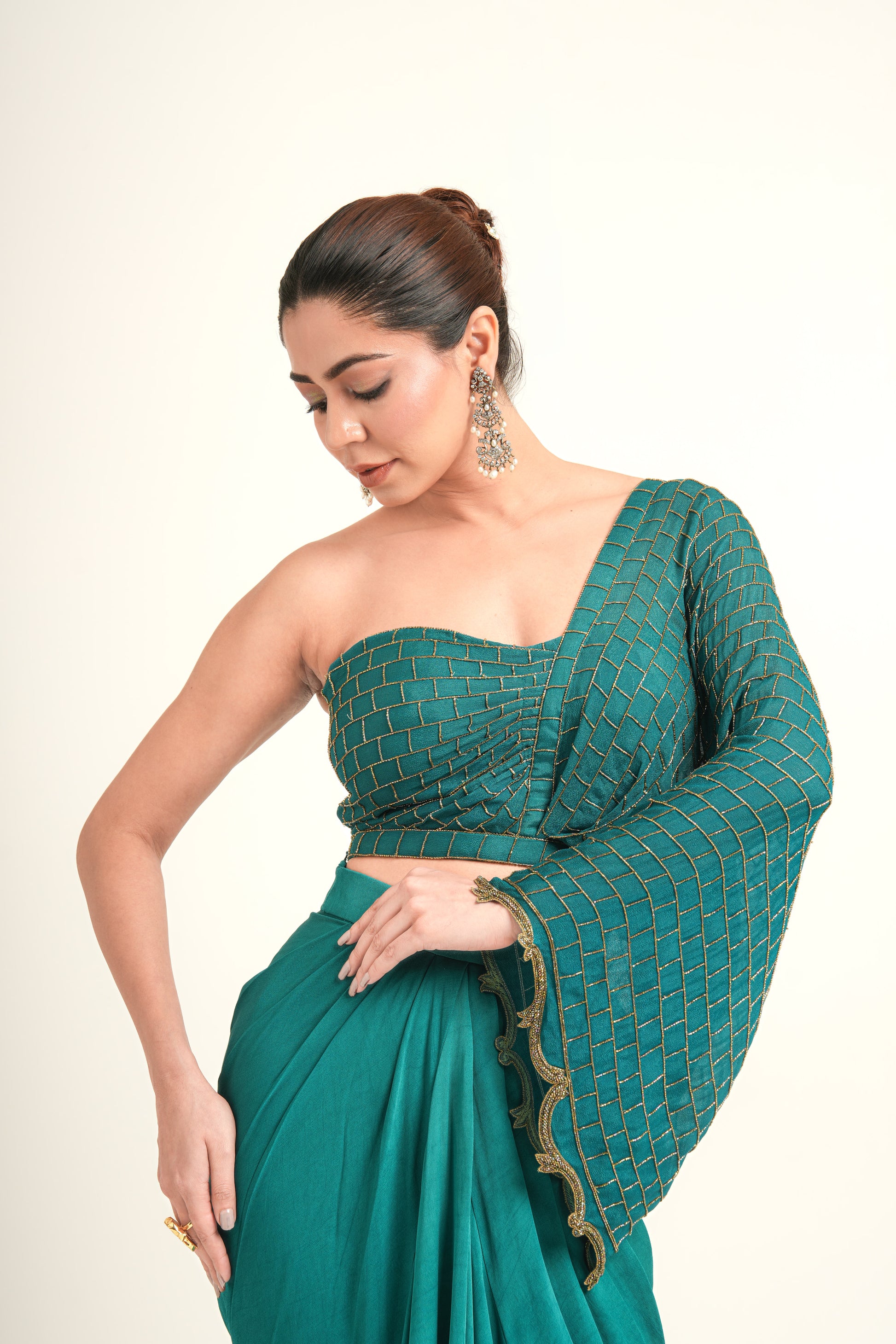 "Teal Symphony" Drape Skirt & Blouse