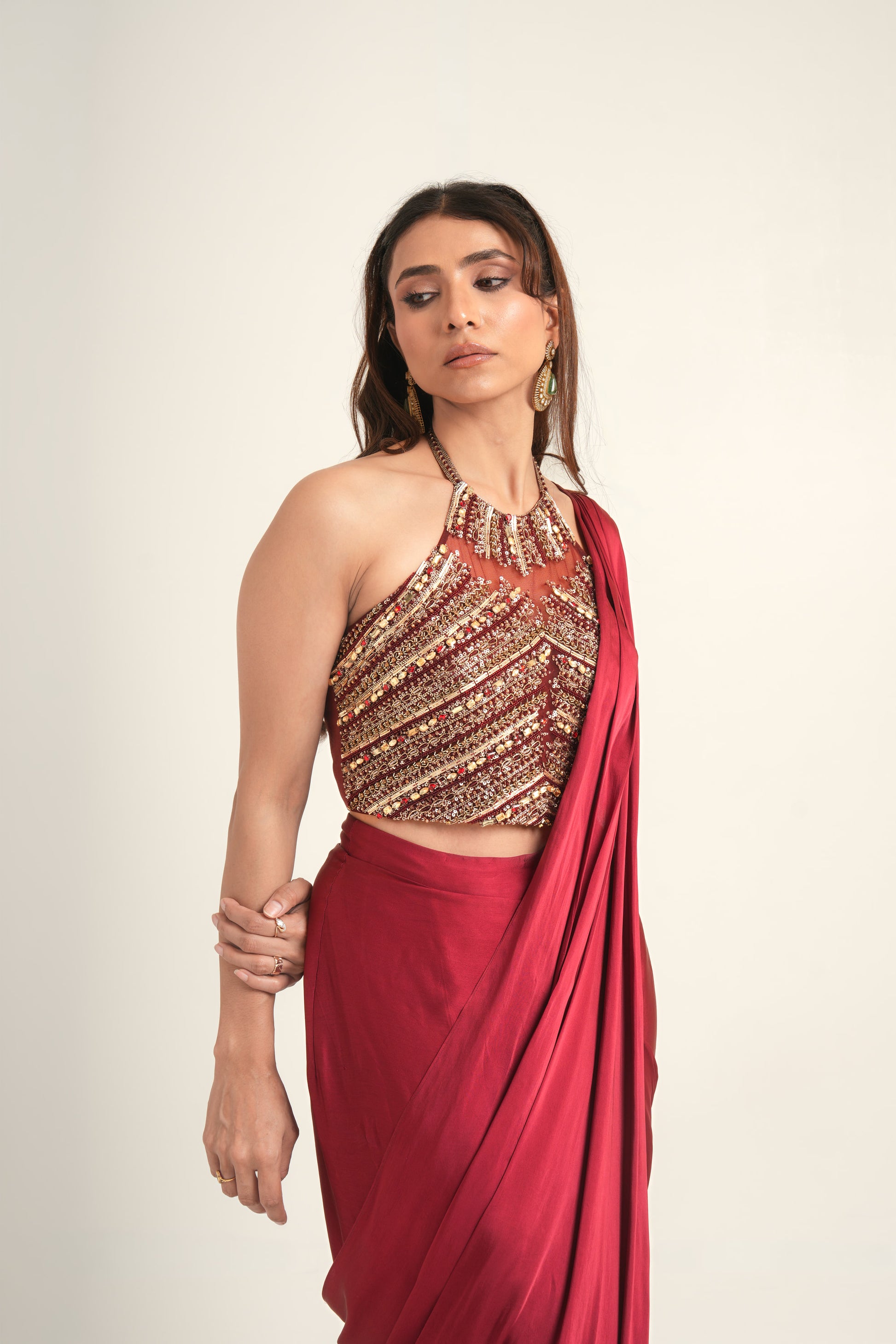 “Bejeweled Belle” Pre-Draped Saree & Corset Blouse