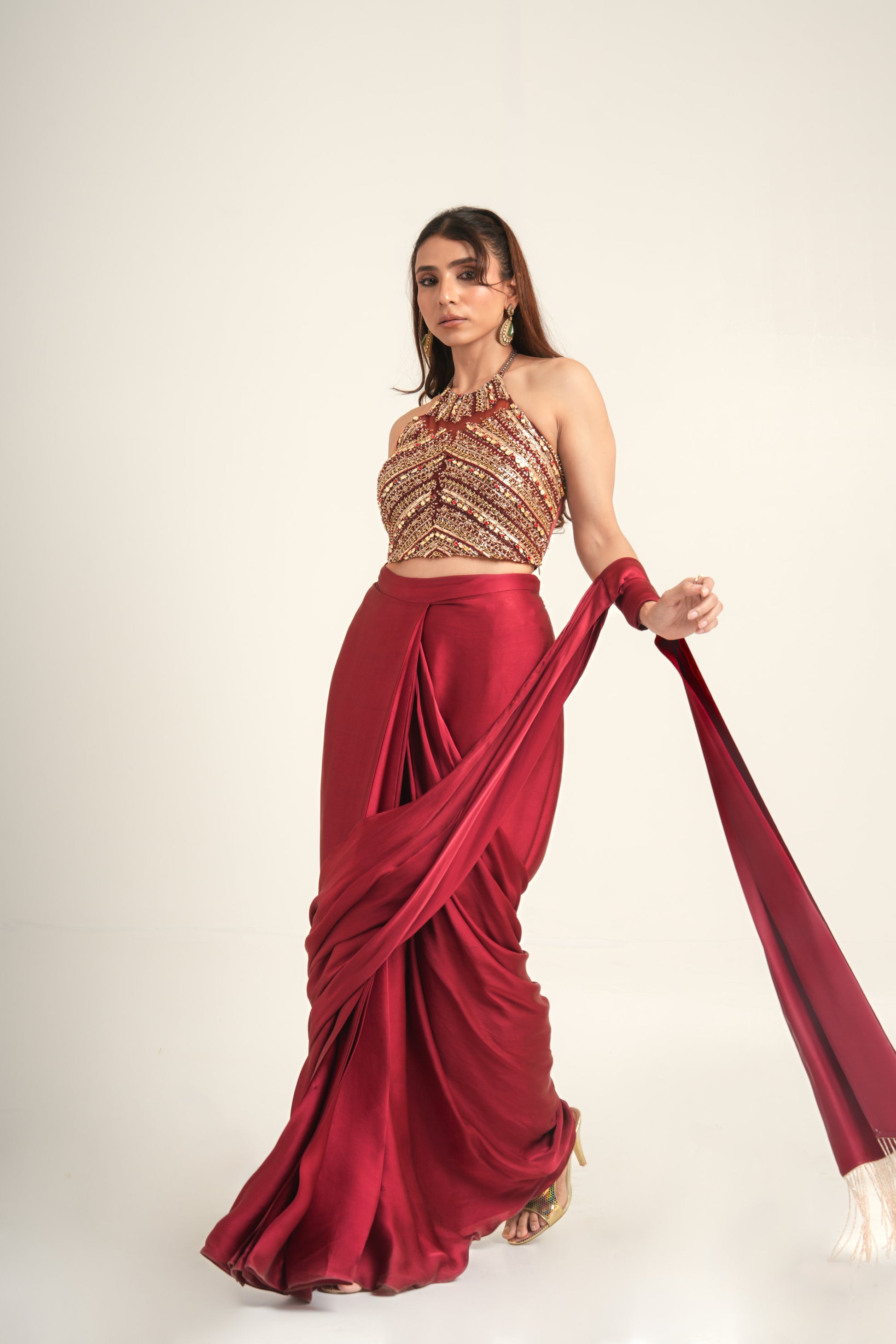 “Bejeweled Belle” Pre-Draped Saree & Corset Blouse