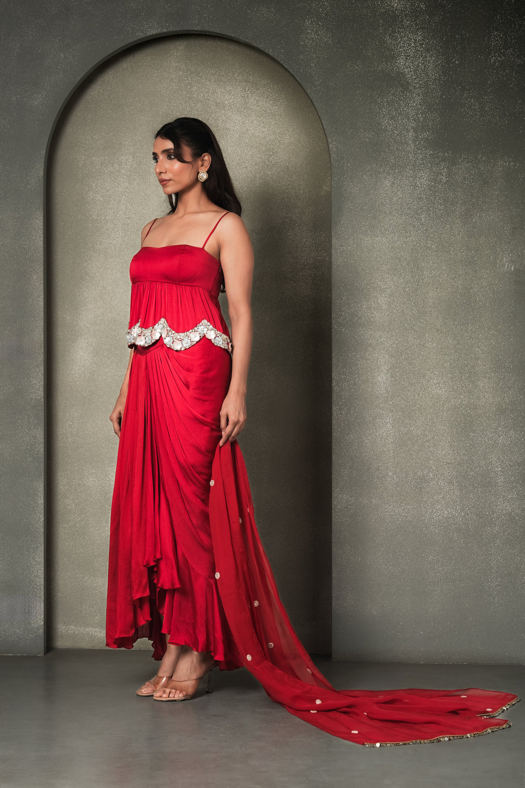 “The Grecian Goddess” Draped Skirt with Peplum Top & Dupatta
