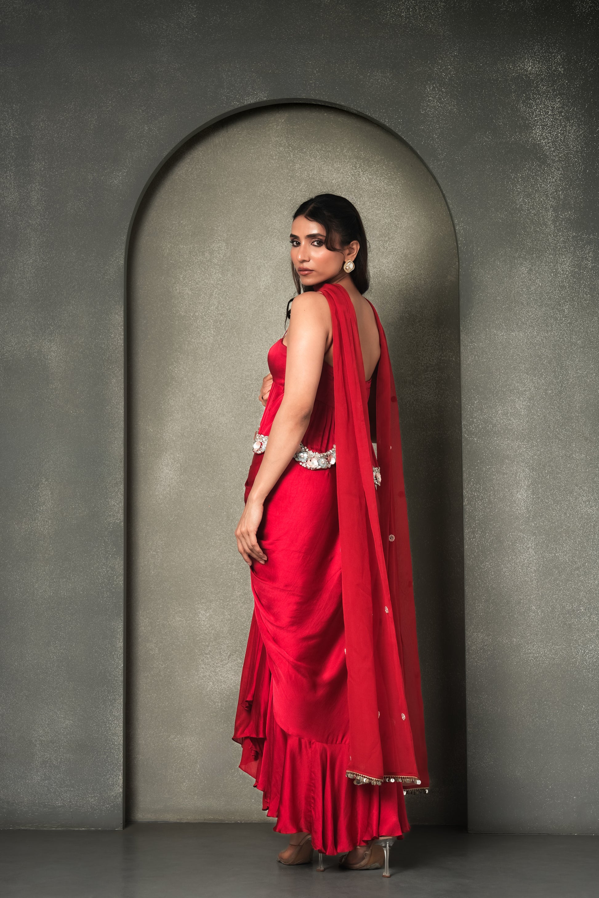 “The Grecian Goddess” Draped Skirt with Peplum Top & Dupatta
