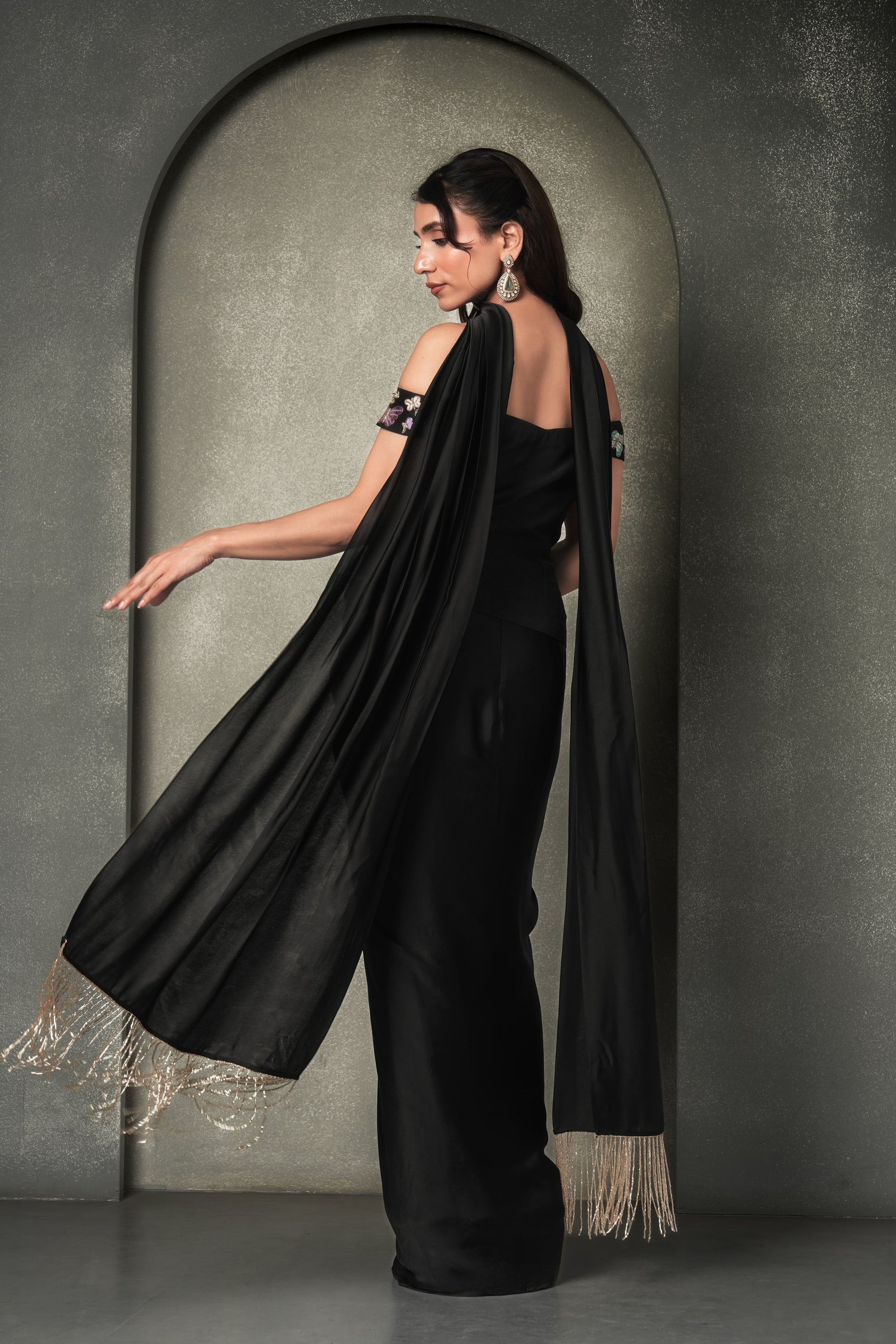 "Moth & Myth" Draped Skirt & Off-Shoulder Corset Blouse