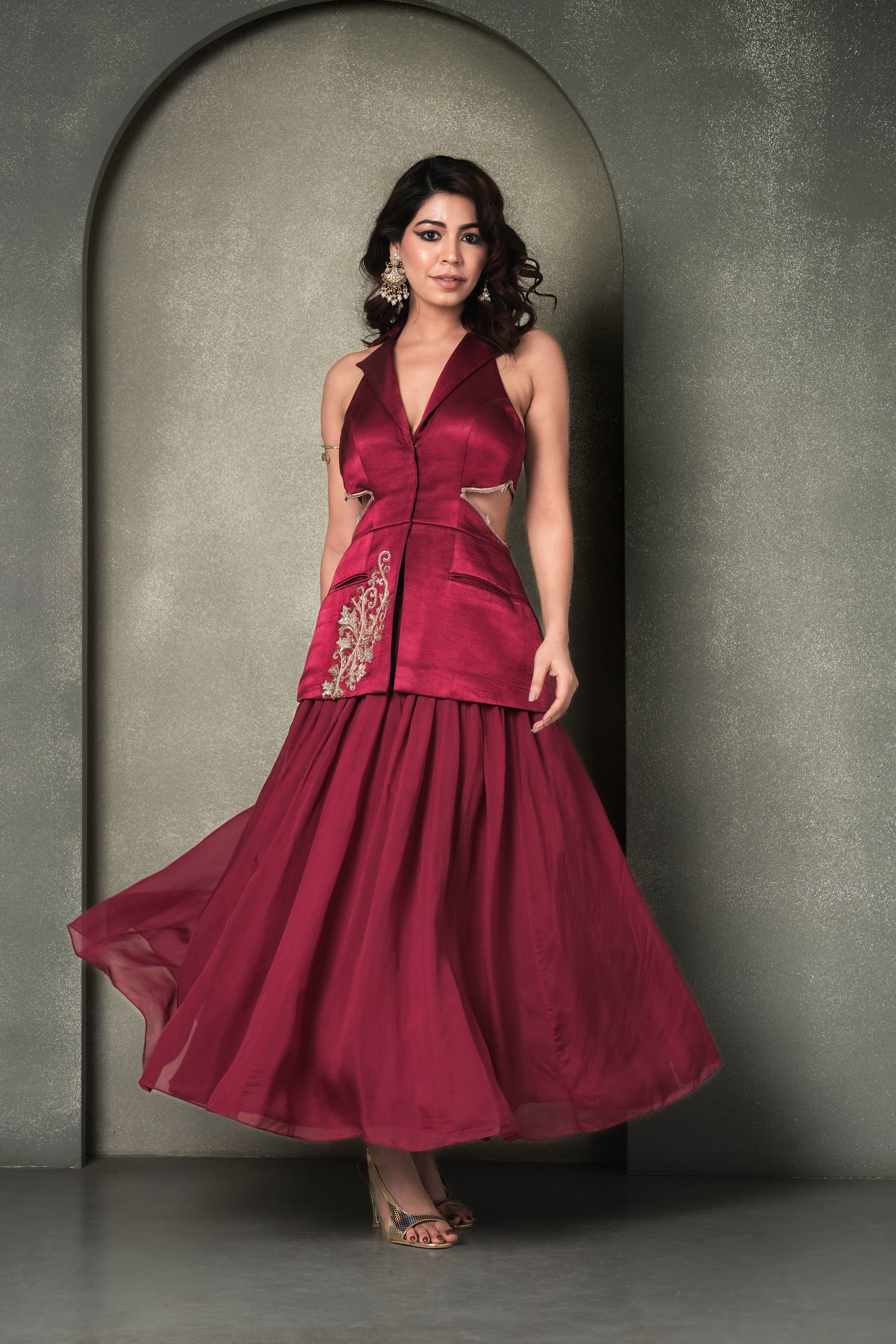 "Brass n Bordeaux" Blazer and Skirt Set