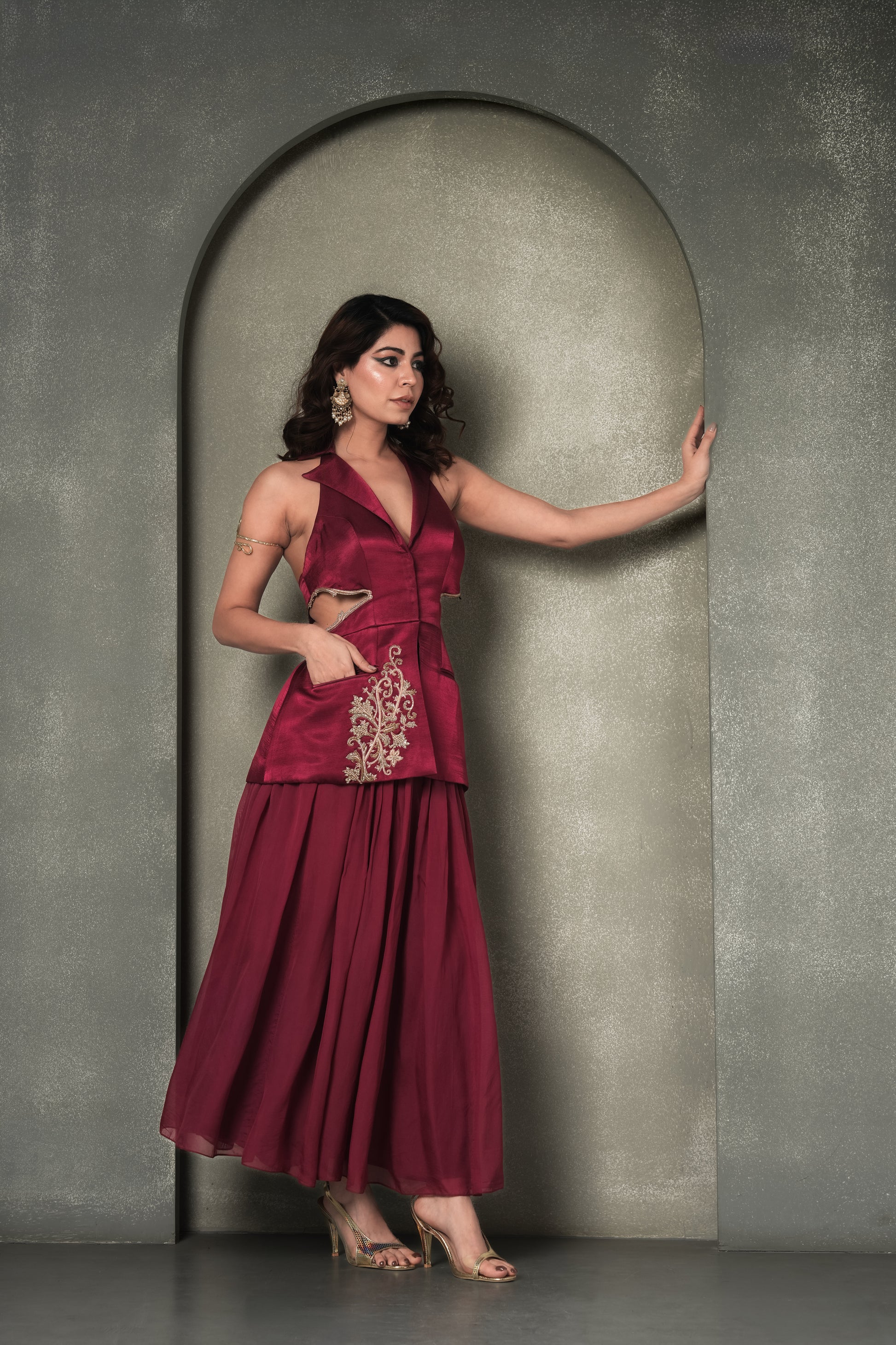 "Brass n Bordeaux" Blazer and Skirt Set