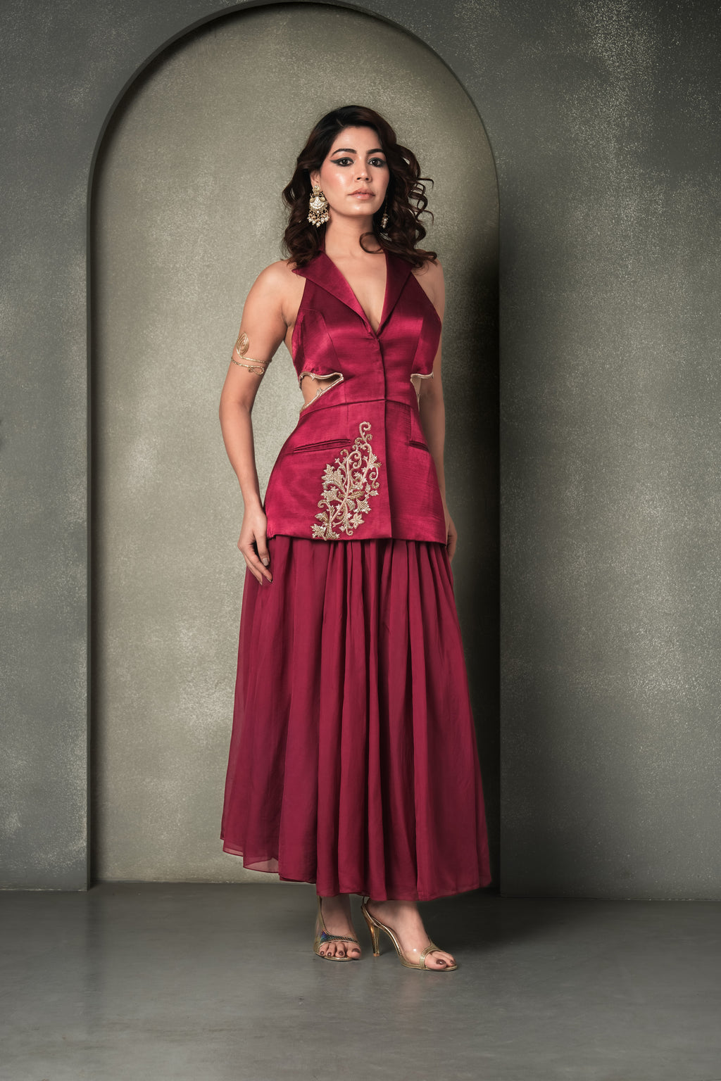 "Brass n Bordeaux" Blazer and Skirt Set