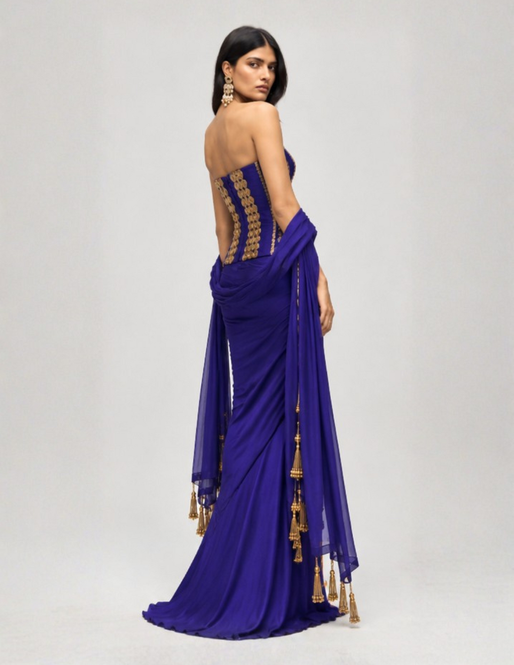 "Electric Indigo" Corset & Draped Skirt