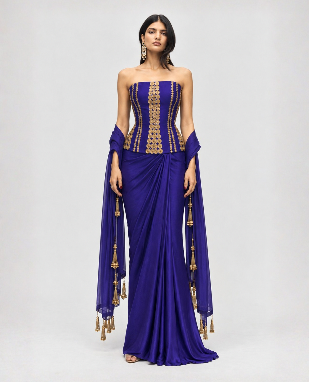 "Electric Indigo" Corset & Draped Skirt