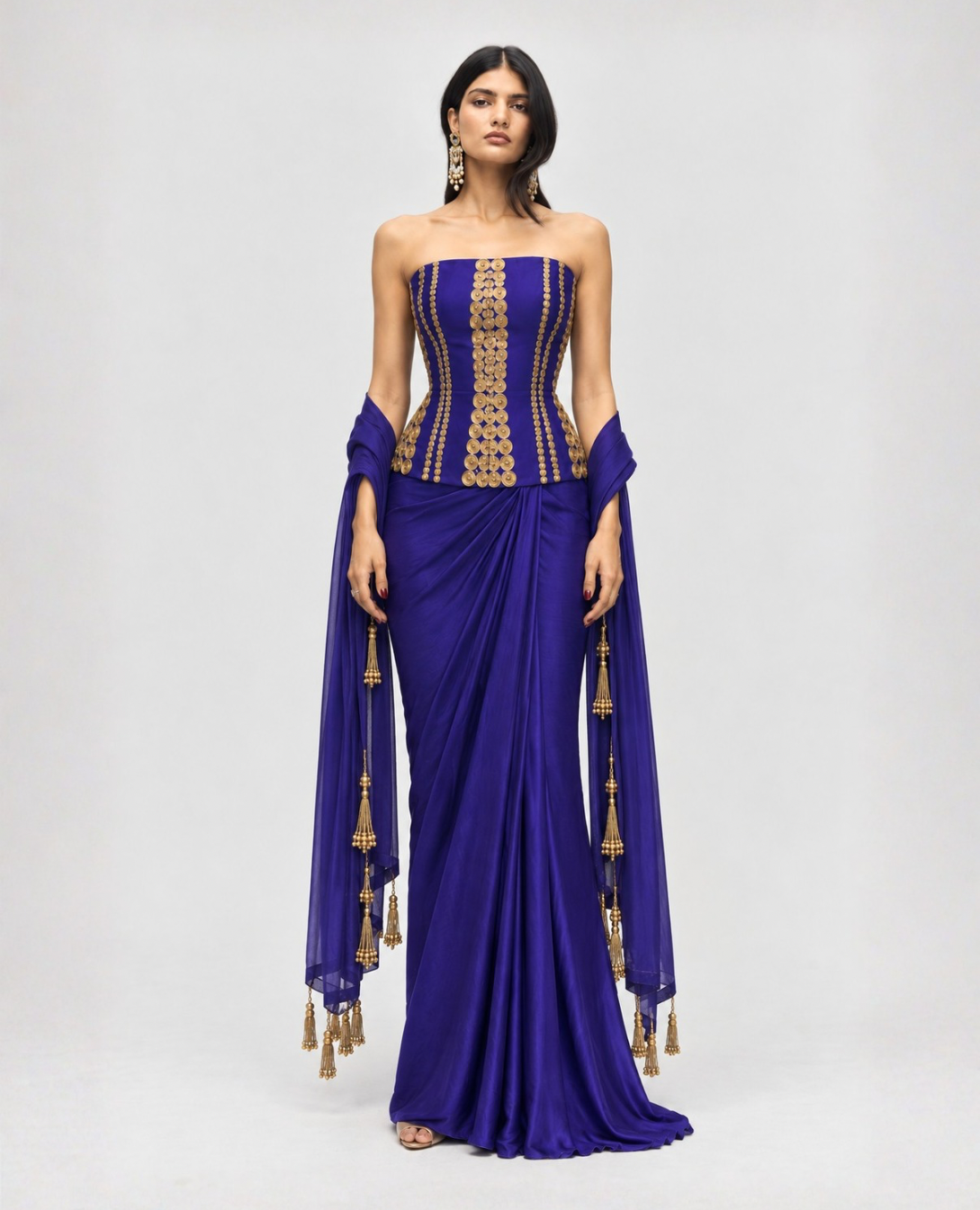"Electric Indigo" Corset & Draped Skirt