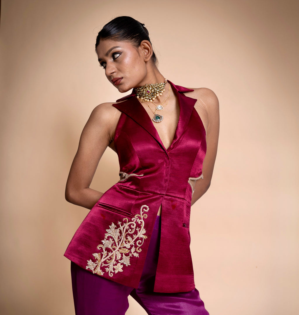 "Brass n Bordeaux" Blazer and Skirt Set