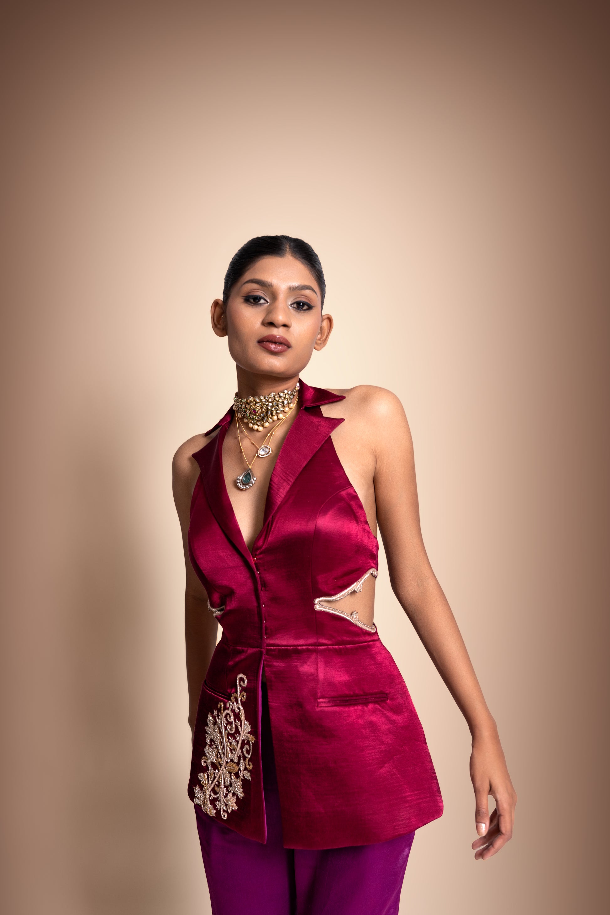 “Brass & Bordeaux” Power Blazer Set