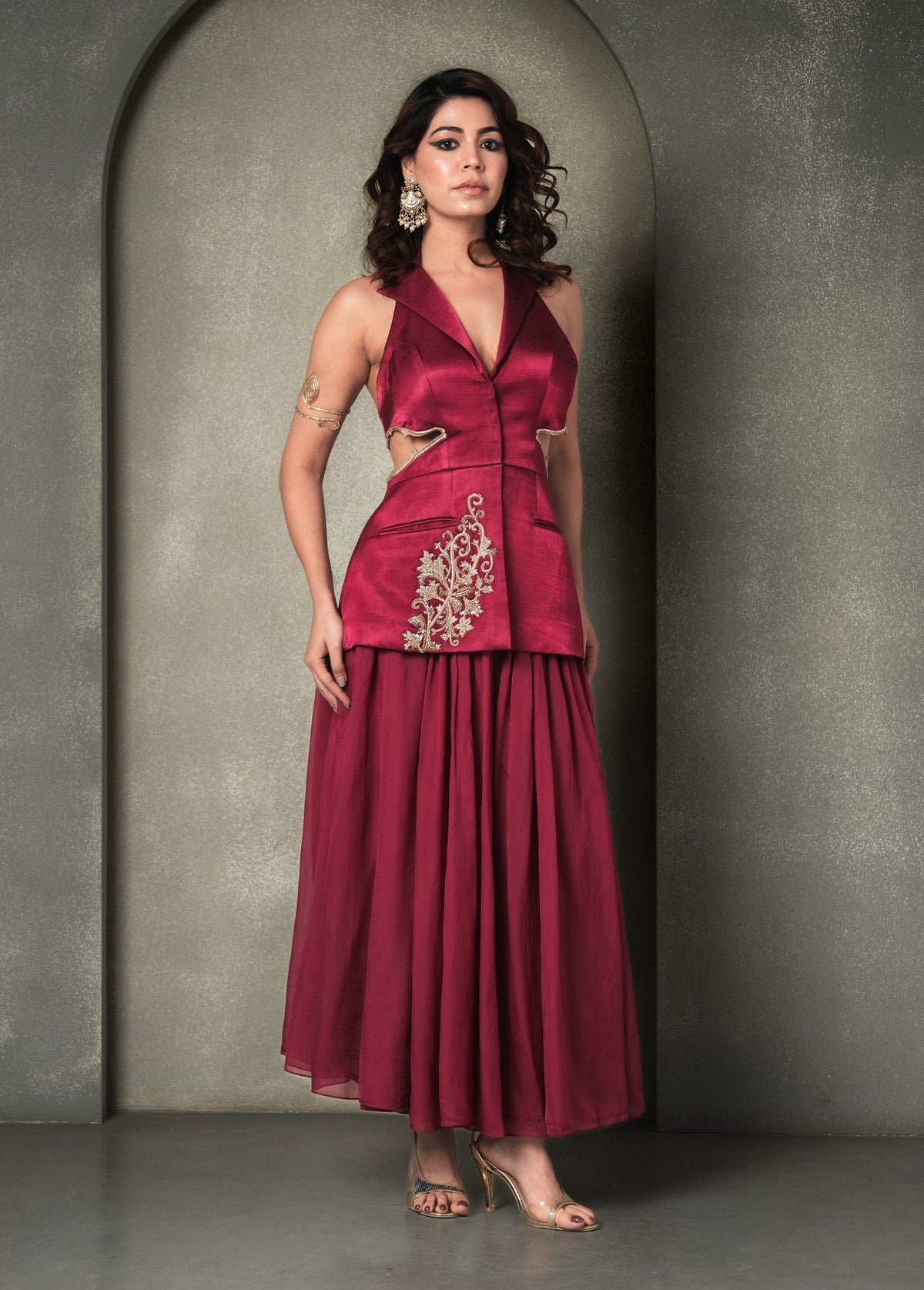 "Brass n Bordeaux" Blazer and Skirt Set